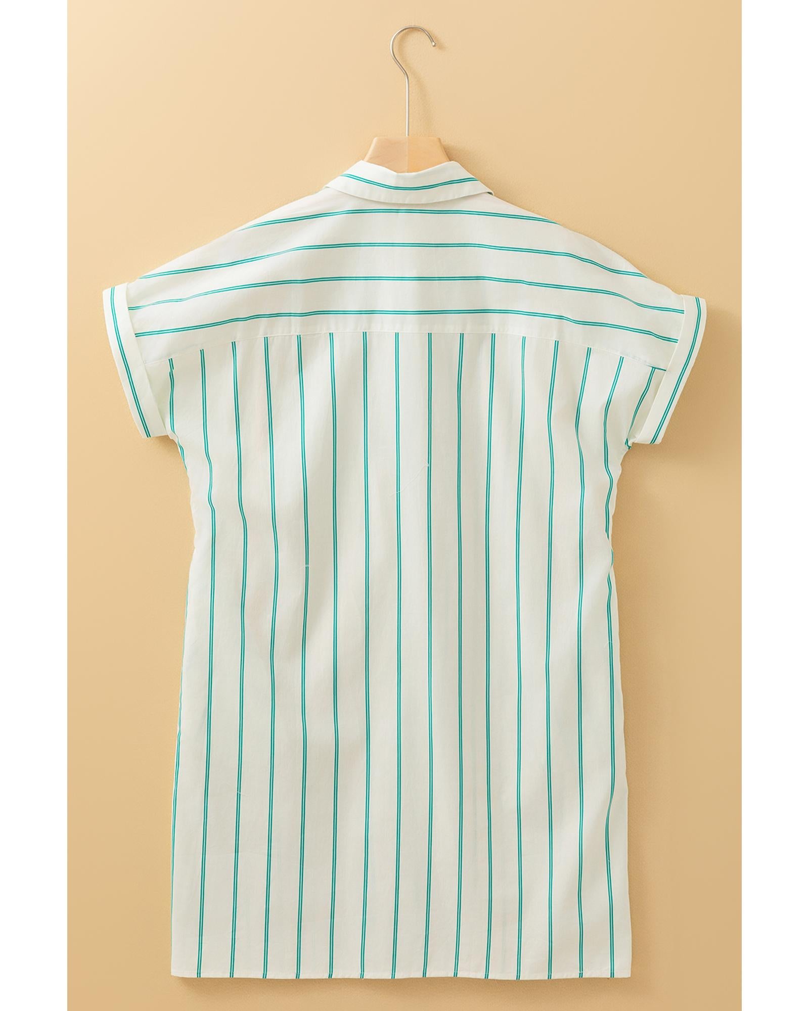 Mint Green St Patricks Striped Wide Short Sleeve Shift Mini Shirt Dress - L 6