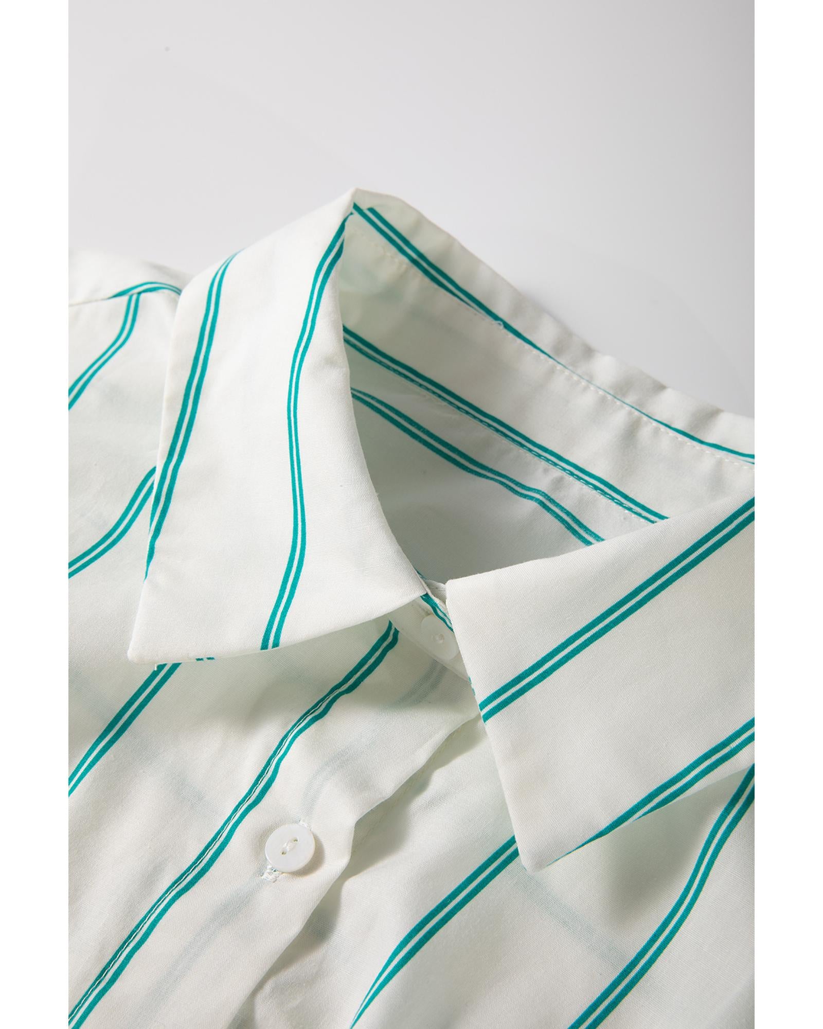 Mint Green St Patricks Striped Wide Short Sleeve Shift Mini Shirt Dress - L 7