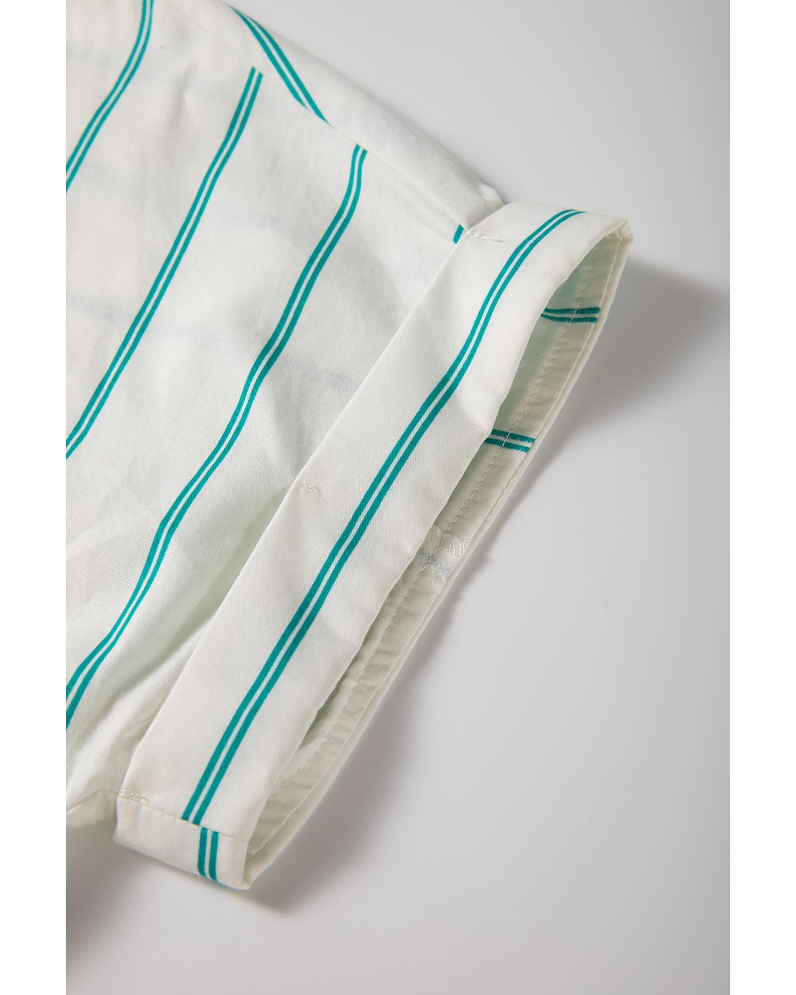 Mint Green St Patricks Striped Wide Short Sleeve Shift Mini Shirt Dress - L 8