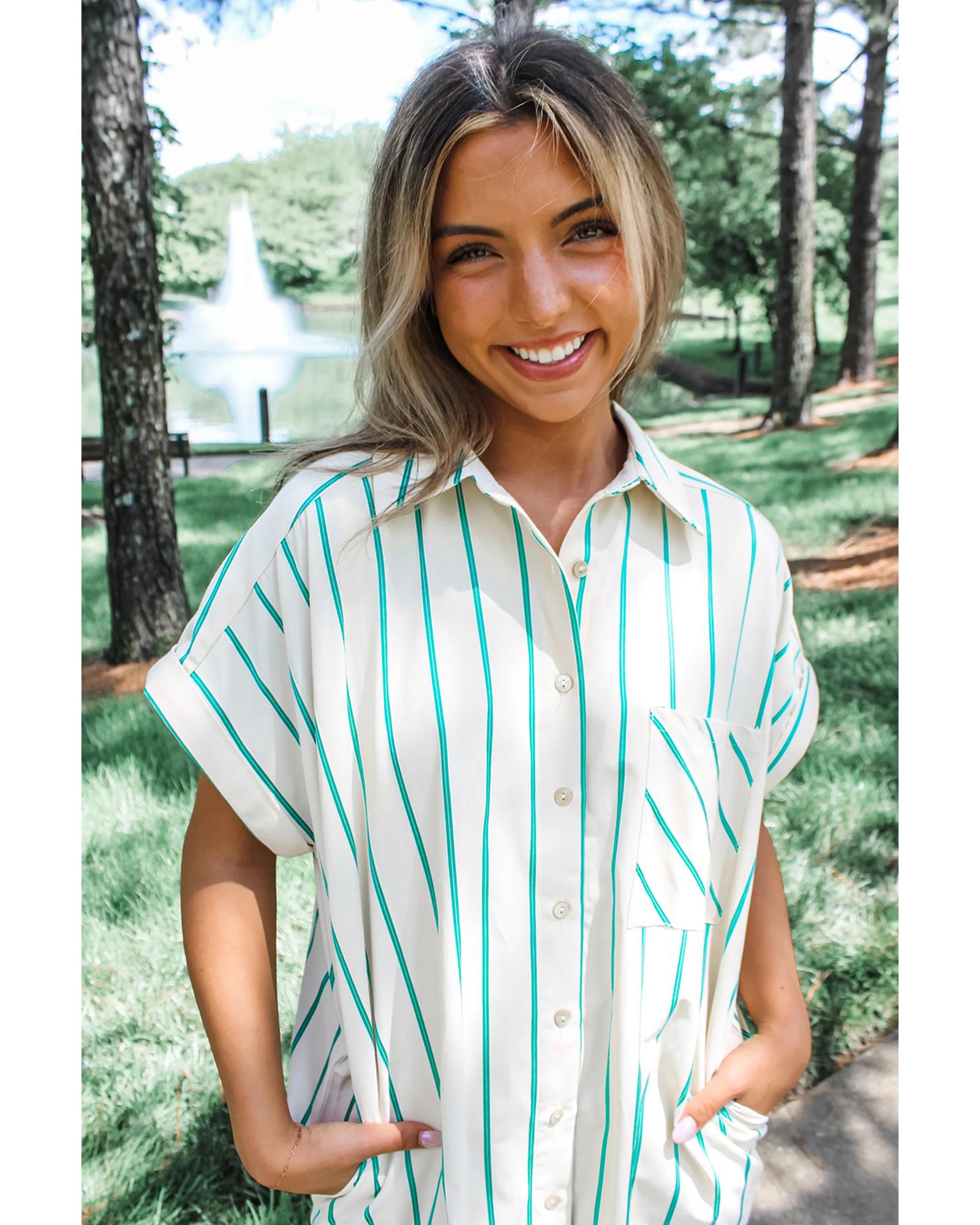 Mint Green St Patricks Striped Wide Short Sleeve Shift Mini Shirt Dress - XL 3