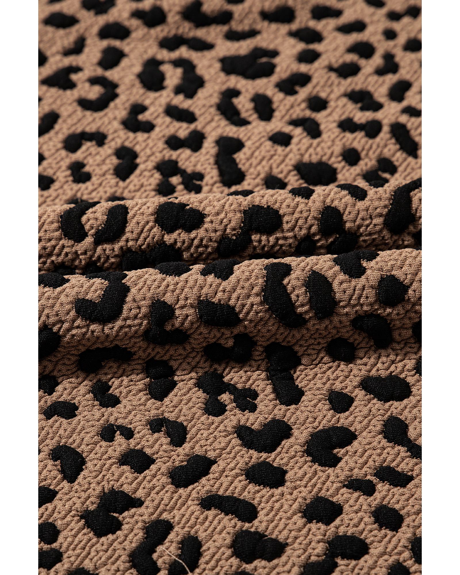 Khaki Leopard Print V Neck Sleeveless Collared Mini Dress - S 5