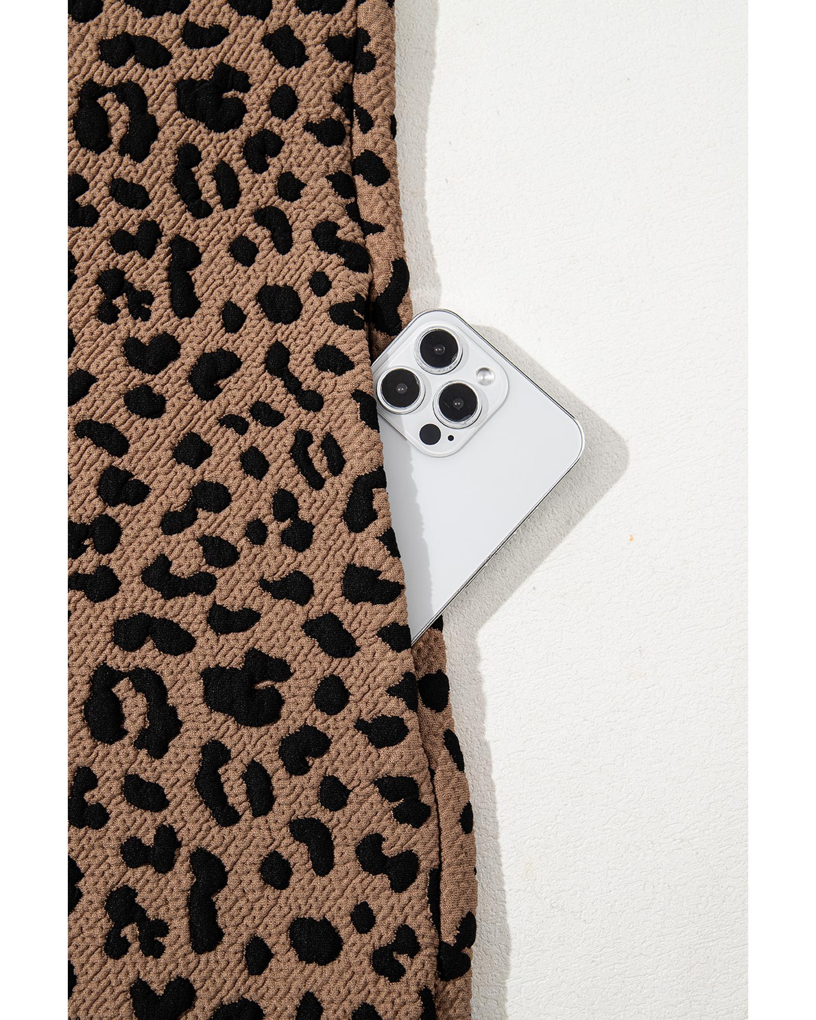 Khaki Leopard Print V Neck Sleeveless Collared Mini Dress - S 7