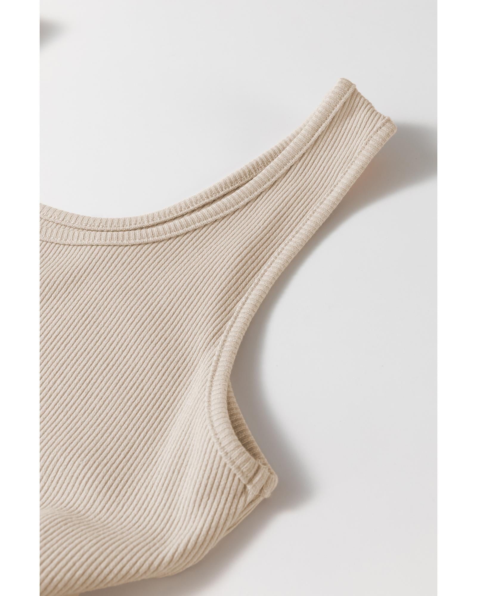 Beige Scoop Neck Ribbed Bodice Pleated Sleeveless Long Dress - M 7
