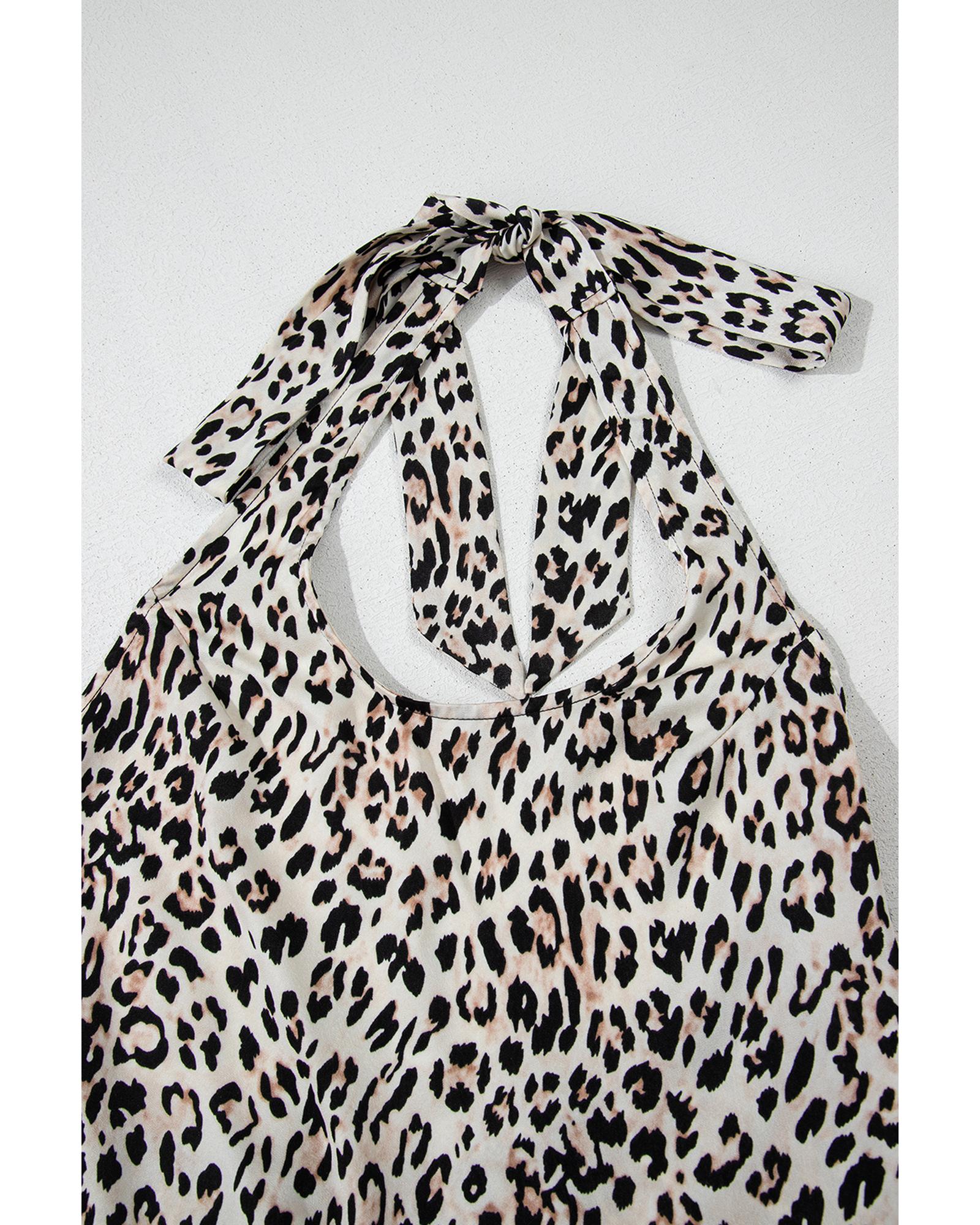 Brown Leopard Printed Halter Neck Backless Ruffled Hem Maxi Dress - L 6