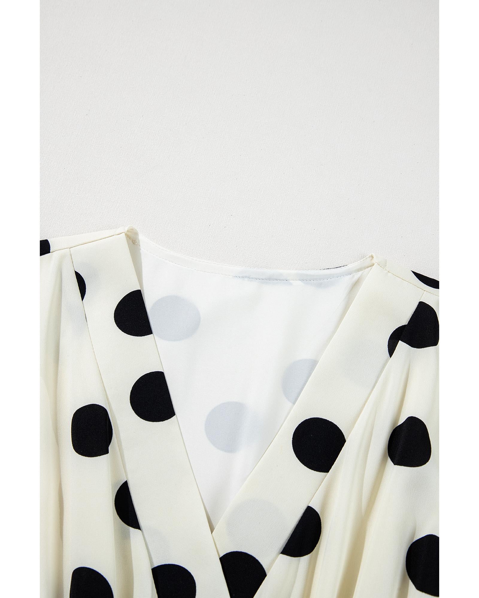 Beige Polka Dot Printed Surplice V Neck Puff Sleeve Mini Dress - L 5