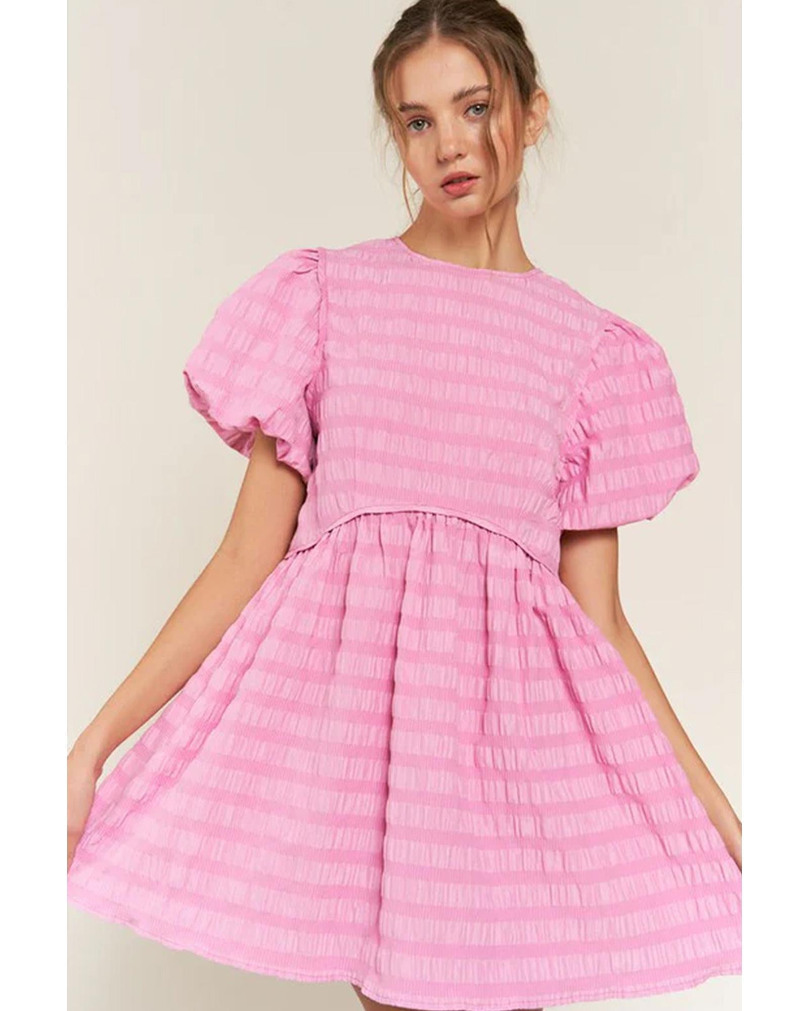 Bonbon Textured Bubble Sleeve High Waist Mini Dress - M 4