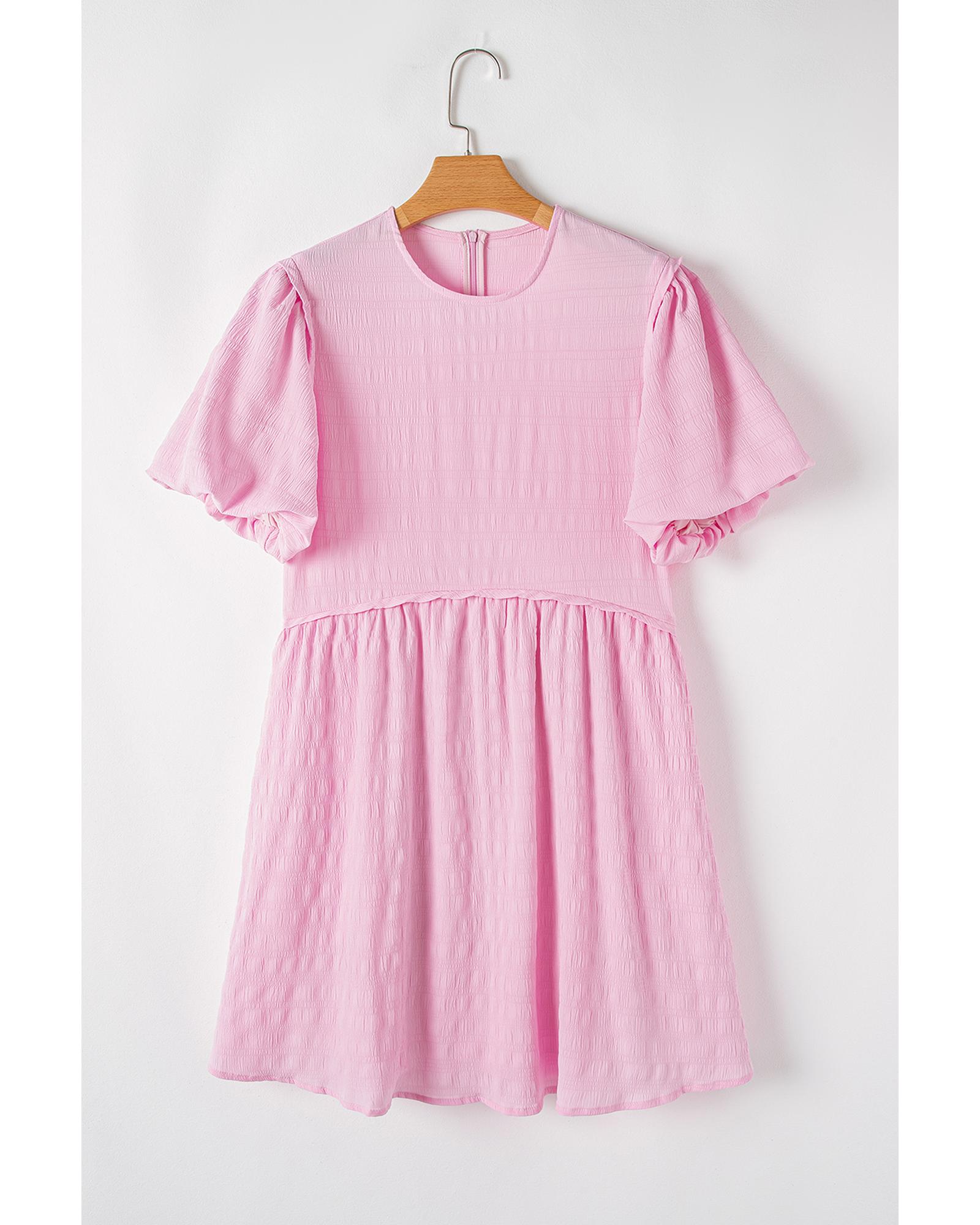 Bonbon Textured Bubble Sleeve High Waist Mini Dress - M 5