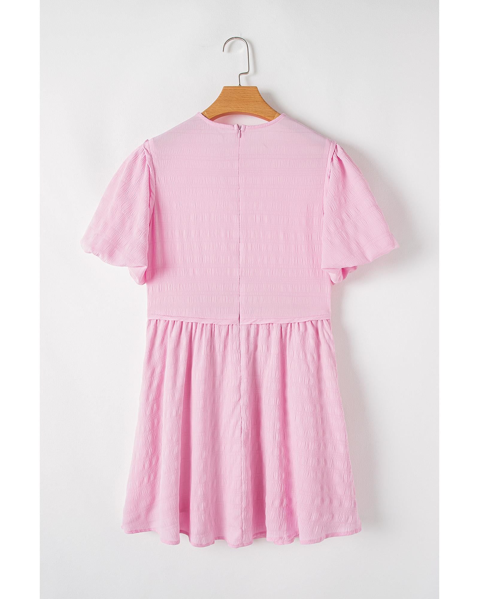 Bonbon Textured Bubble Sleeve High Waist Mini Dress - M 6