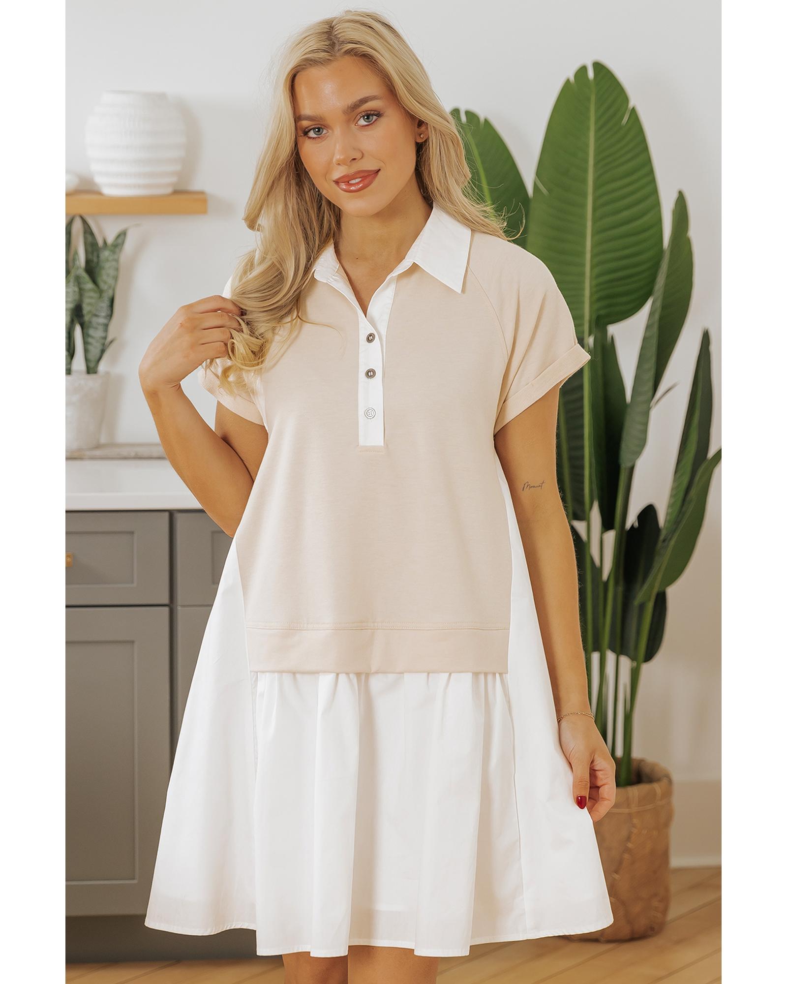 Jet Stream Shirt Collar Buttoned Patchwork Short Sleeve Mini Dress - L 8