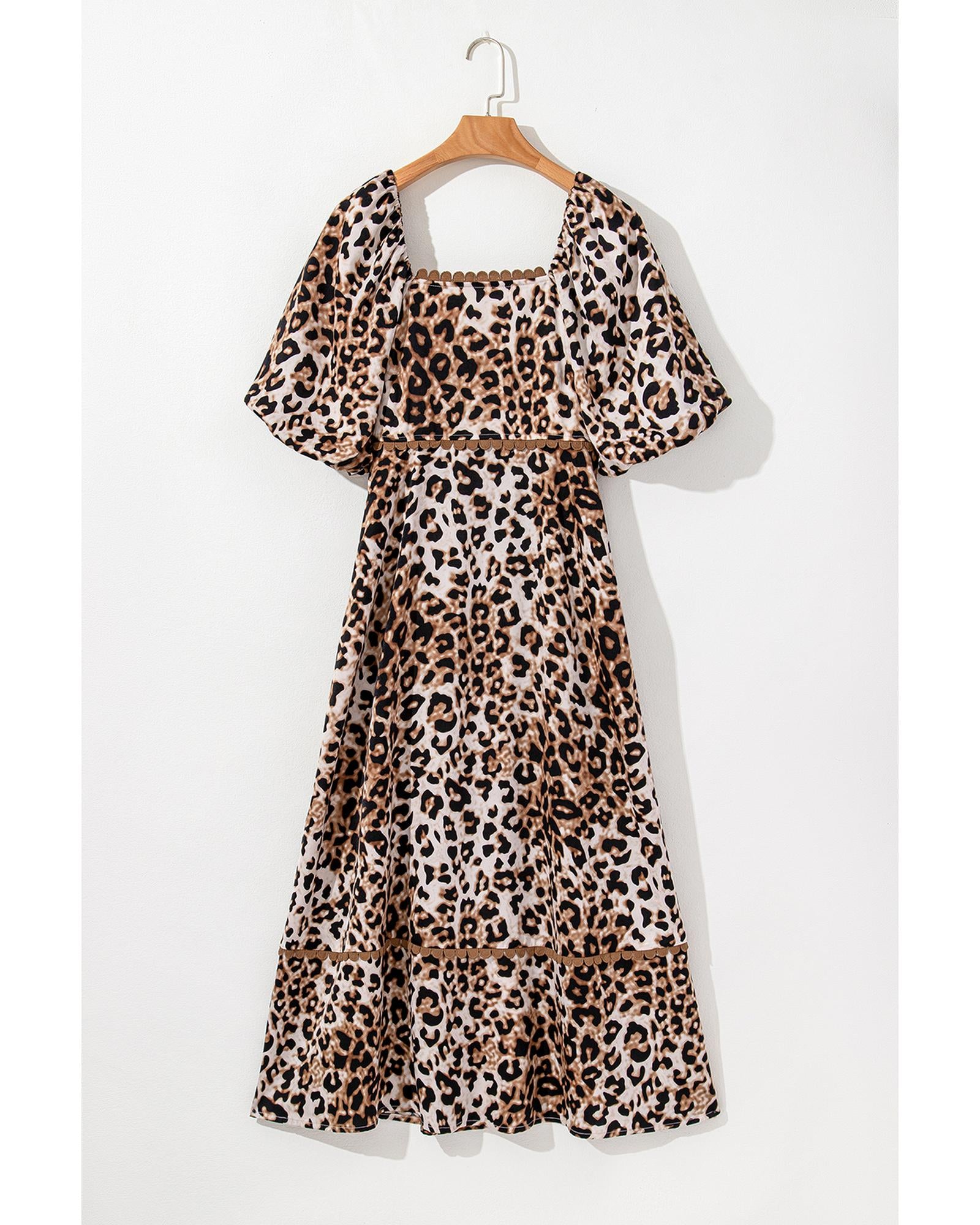 Brown Leopard Print Bubble Sleeve Square Neck Maxi Dress - L 5
