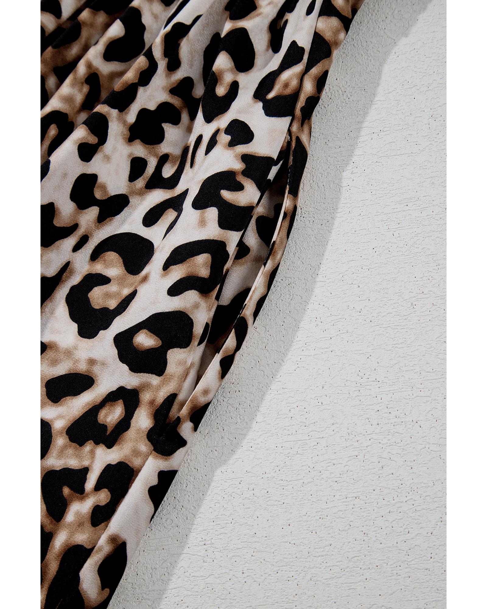 Brown Leopard Print Bubble Sleeve Square Neck Maxi Dress - L 8