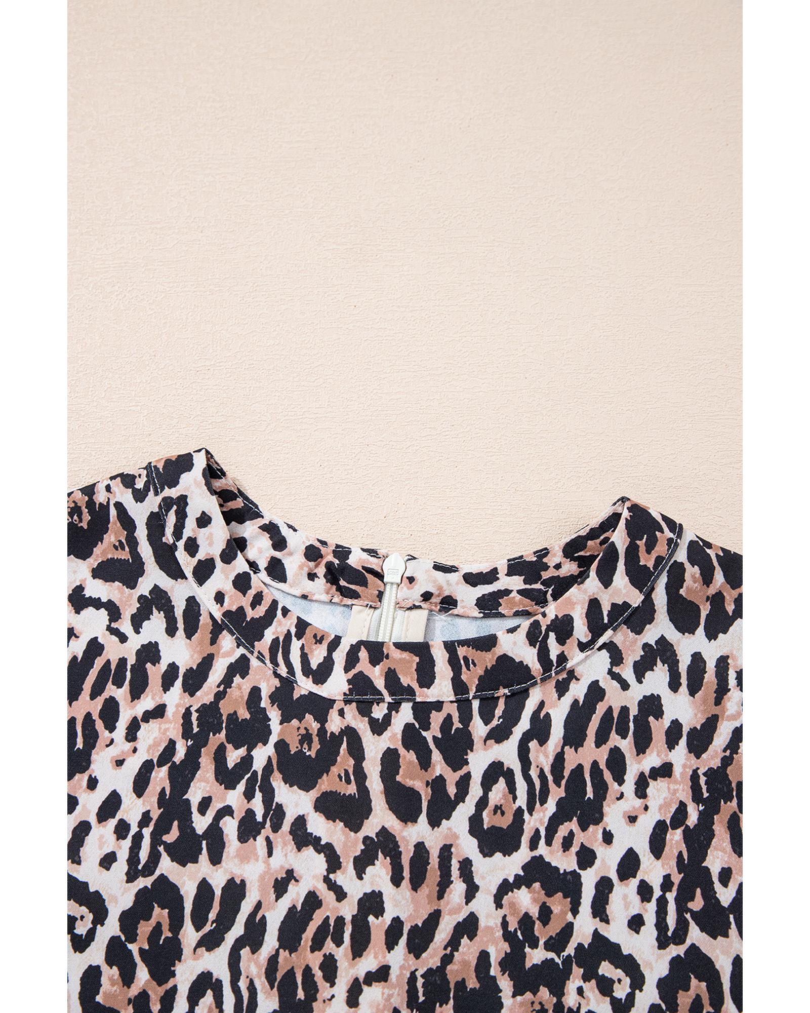 Brown Leopard Print Crew Neck Shift Short T Shirt Dress - S 4