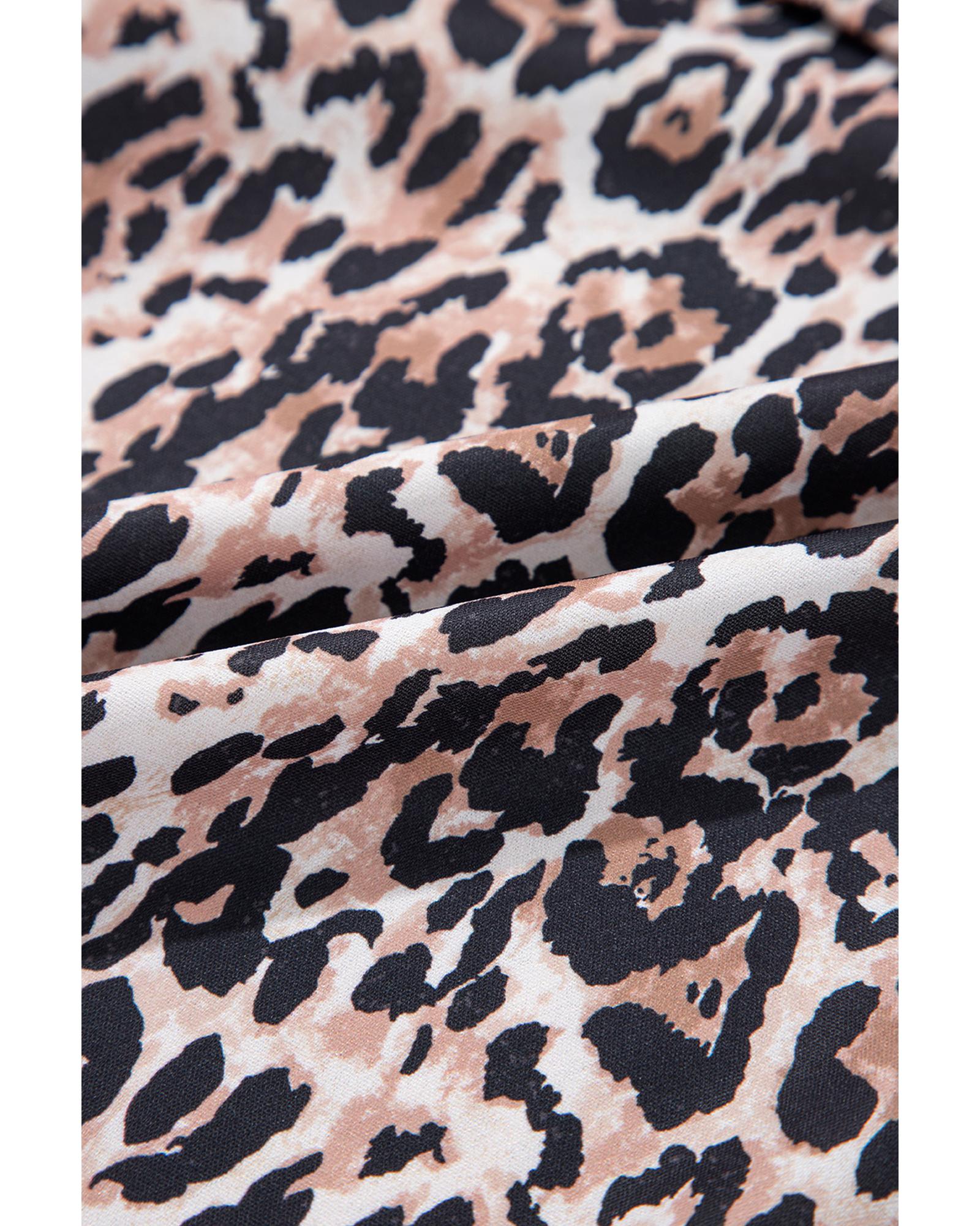 Brown Leopard Print Crew Neck Shift Short T Shirt Dress - S 6