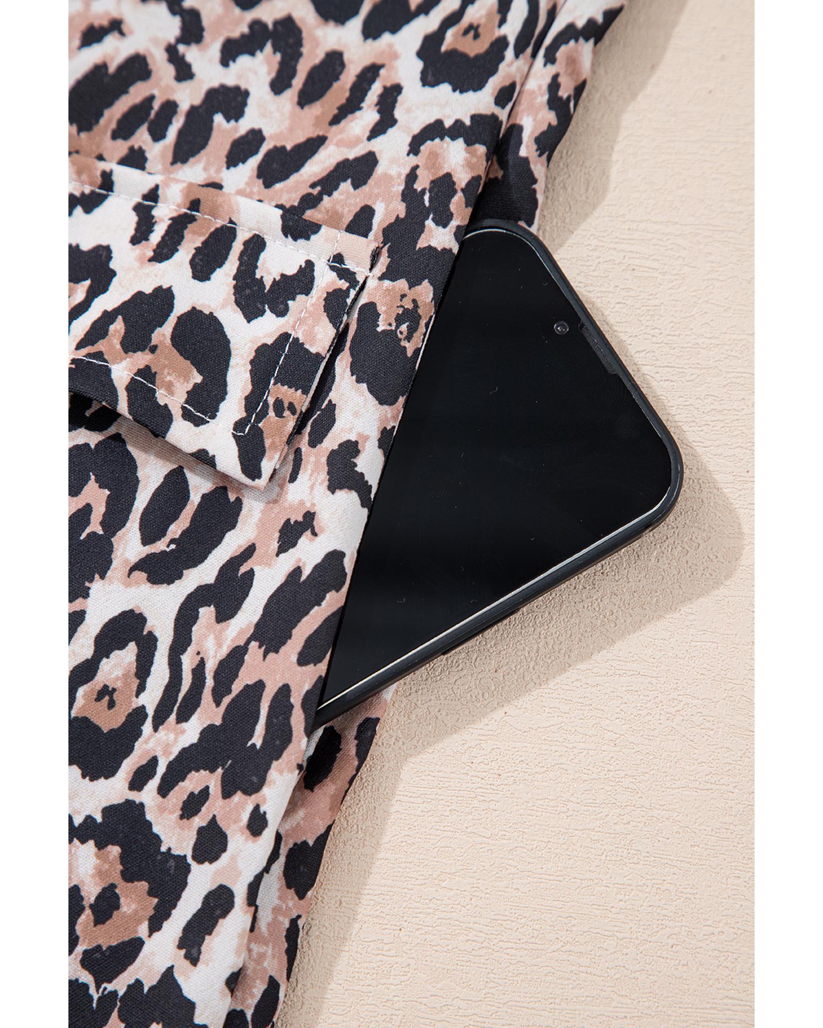 Brown Leopard Print Crew Neck Shift Short T Shirt Dress - S 7