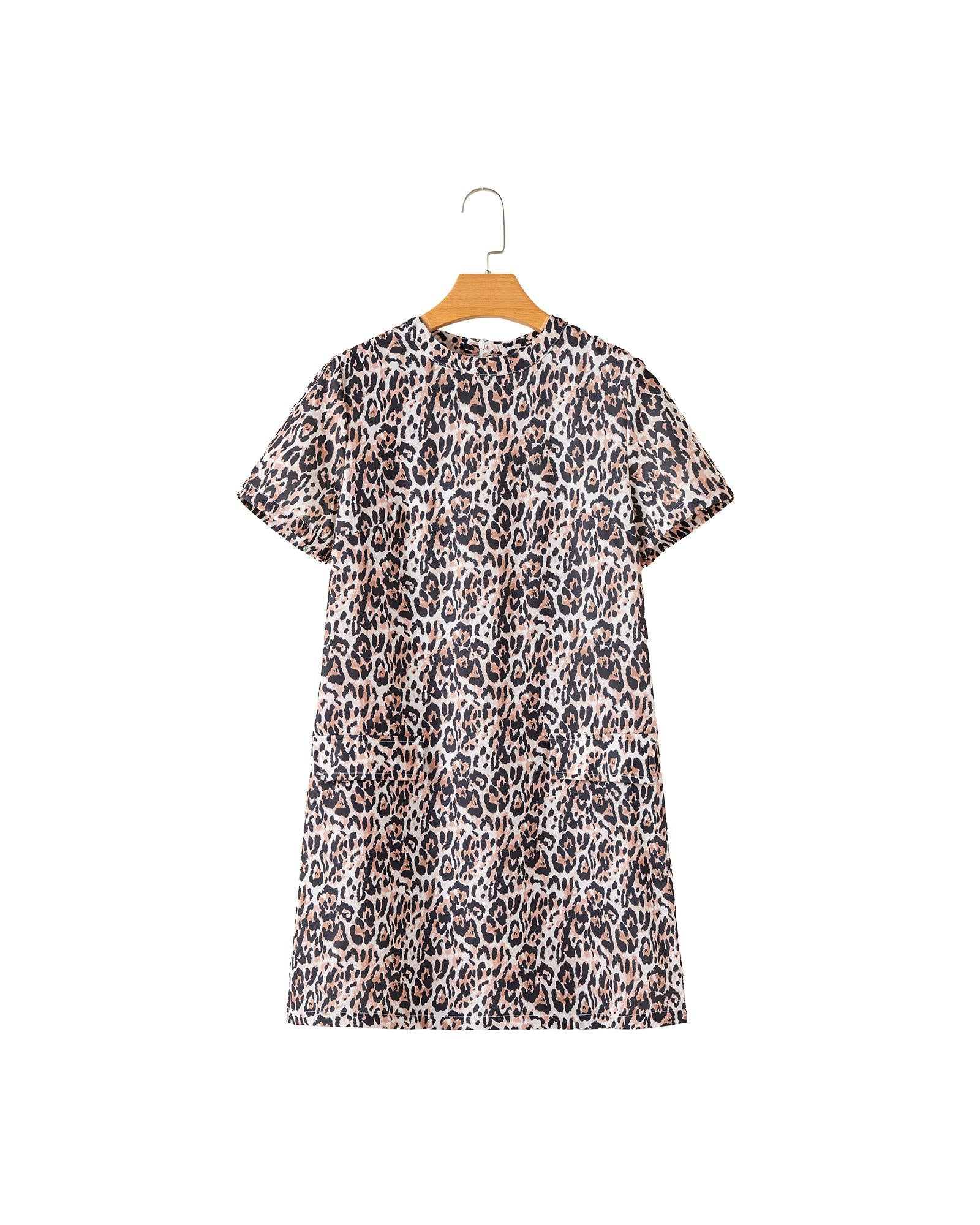 Brown Leopard Print Crew Neck Shift Short T Shirt Dress - XL 8