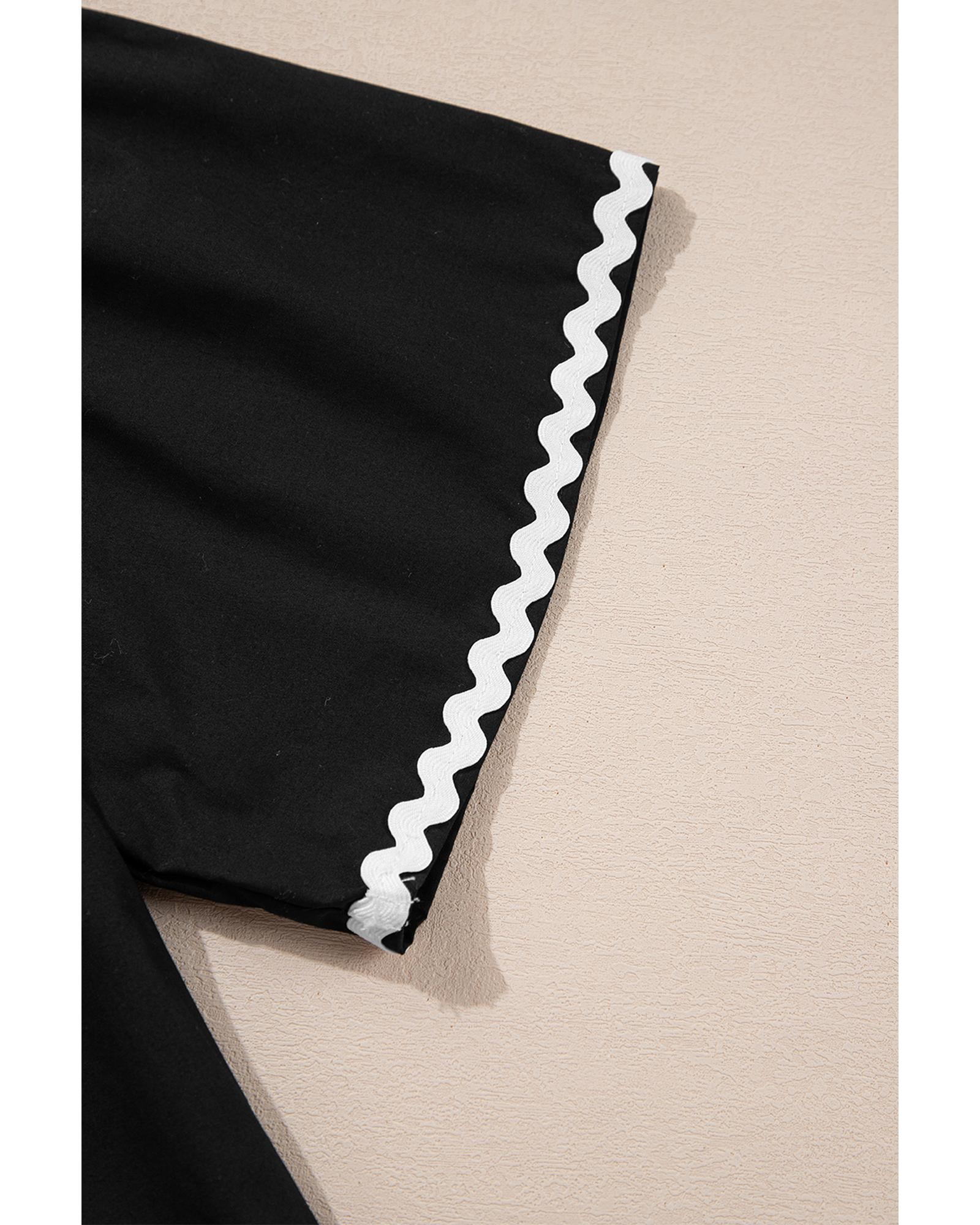 Black Contrast Ricrac Trim Short Sleeve V Neck Loose Mini Dress - XL 4