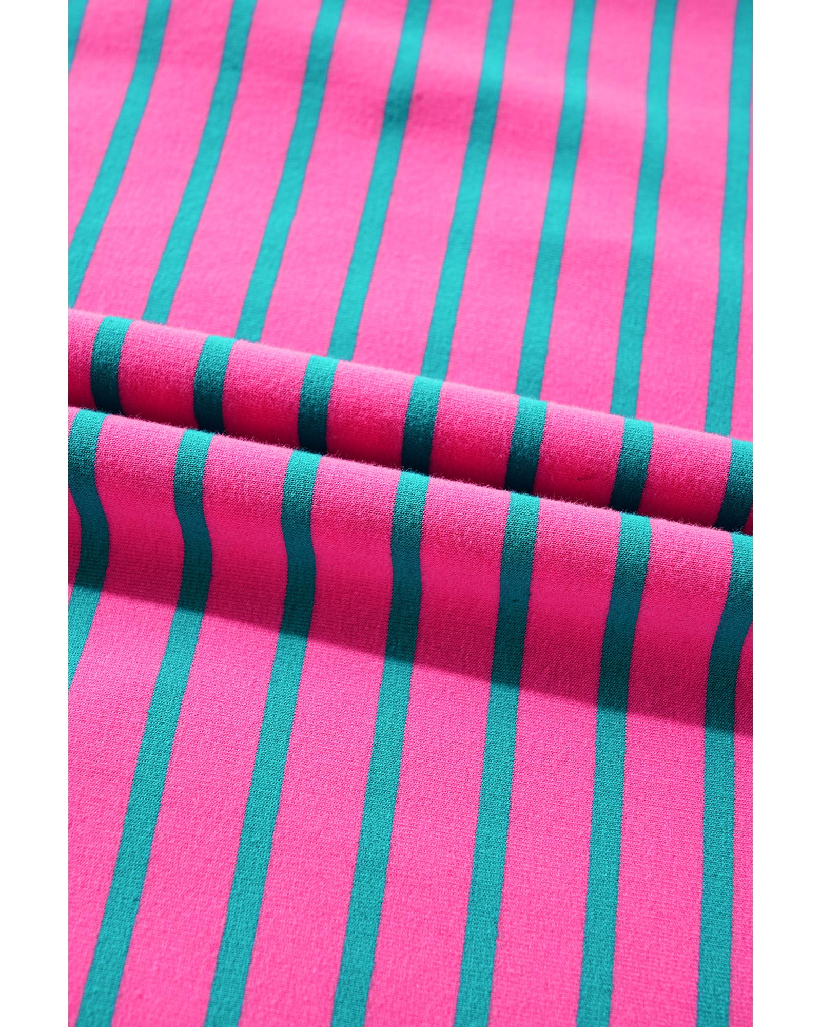 Azura Exchange Pink Stripe Collared V Neck Puff Sleeve T Shirt Dress - L