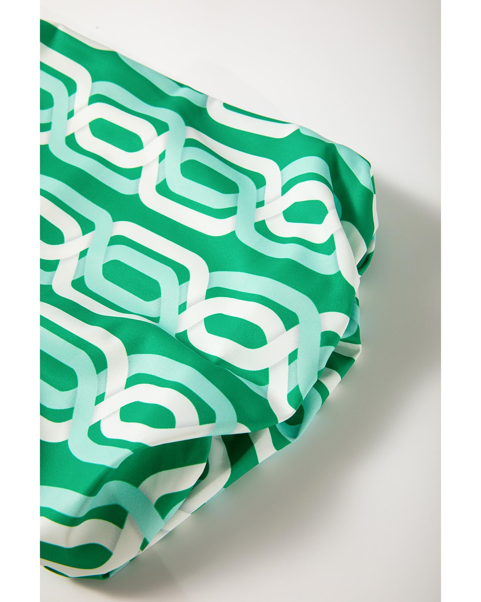 Bright Green Abstract Patterned V Neck Puff Short Sleeve Mini Dress - M 8