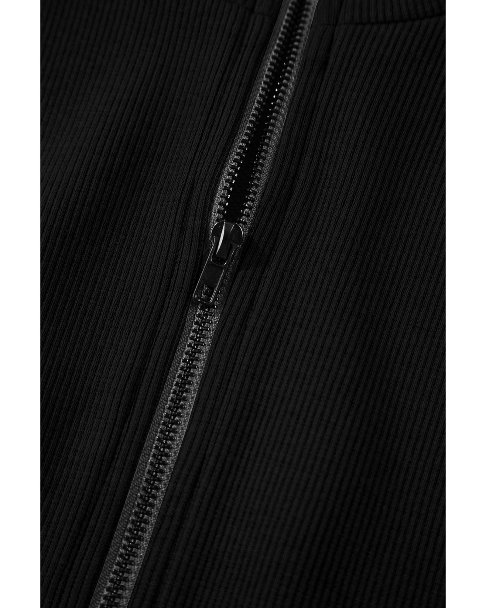 Black French Terry Zipped Collar Sleeveless Drawstring Waist Mini Dress - M 5