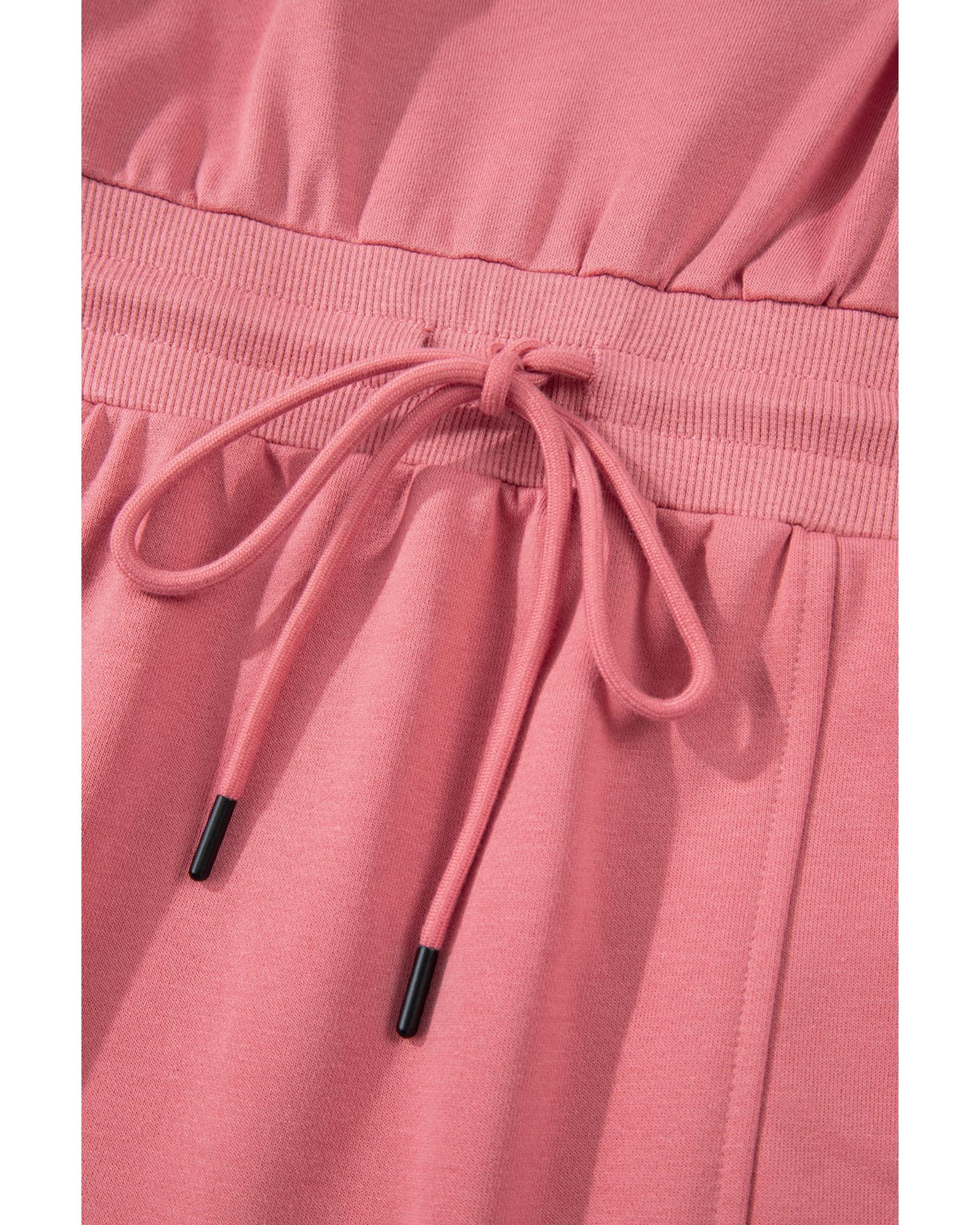 Mineral Red French Terry Zipped Collar Sleeveless Drawstring Waist Mini Dress - S 8