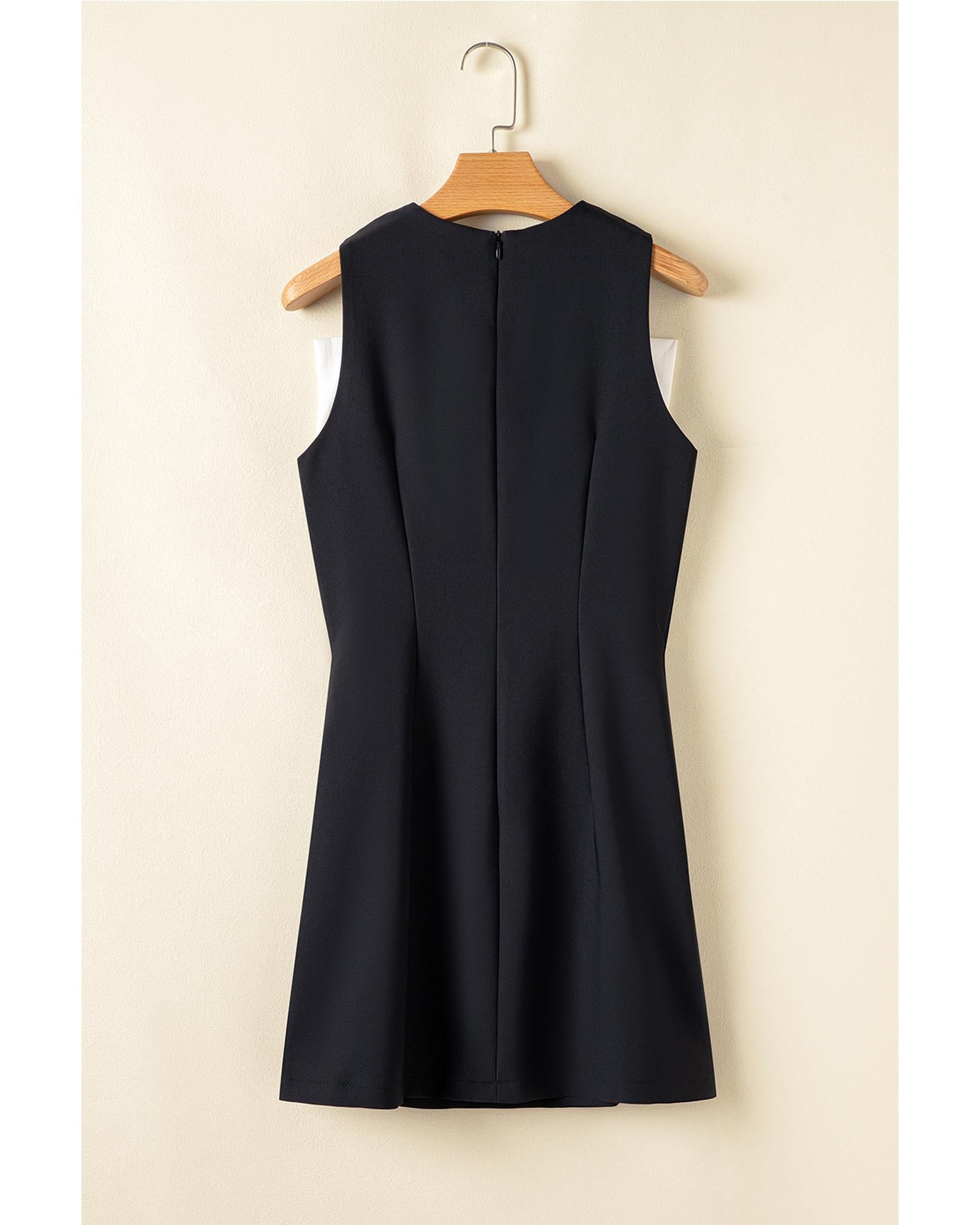Black Contrast Bowknot Applique Crew Neck Sleeveless Mini Dress - L 5