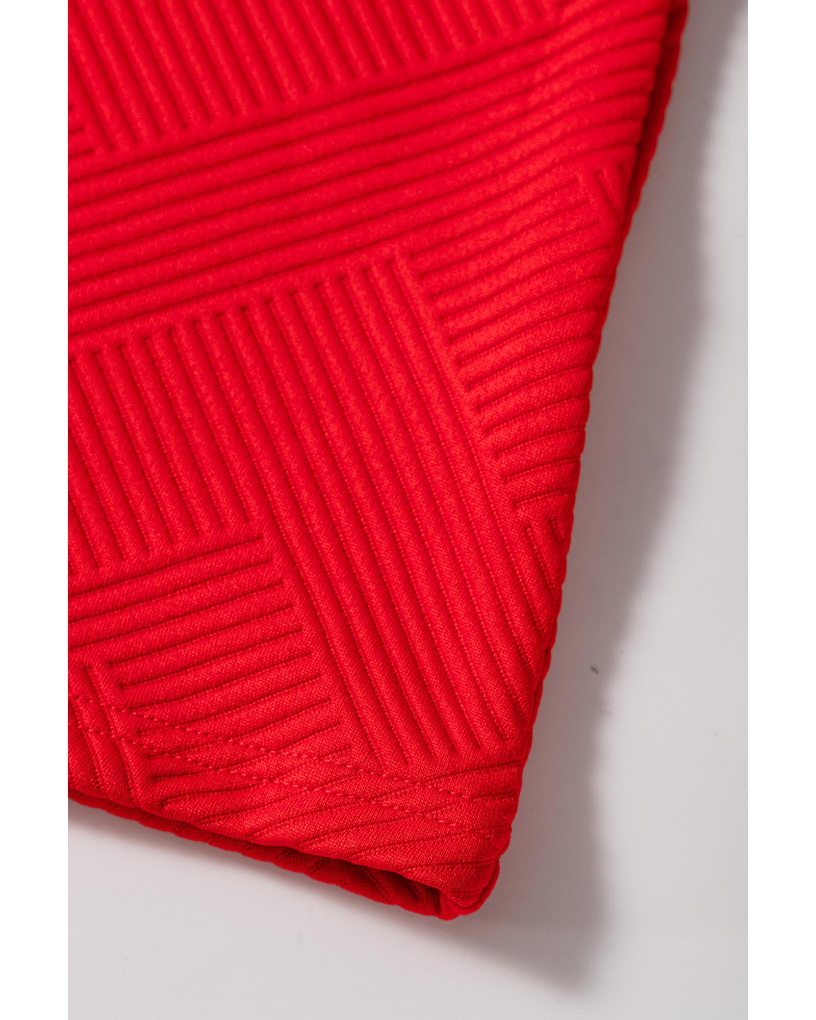 Fiery Red Textured Collared V Neck Puff Short Sleeve Shift Mini Dress - S 6