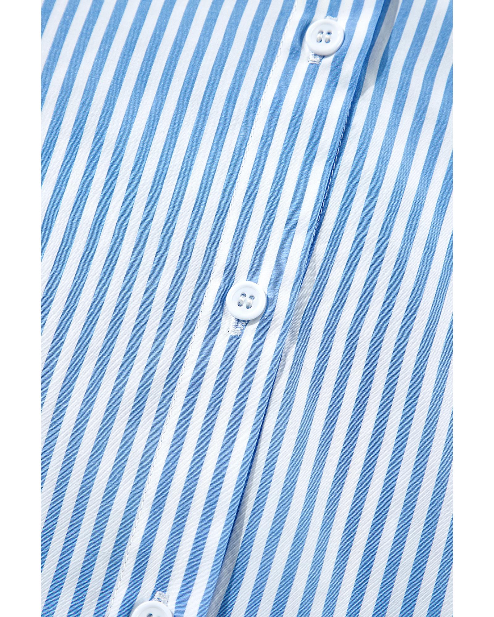 Sky Blue Stripe Bubble Short Sleeve Tiered Scallop Long Dress - S 6