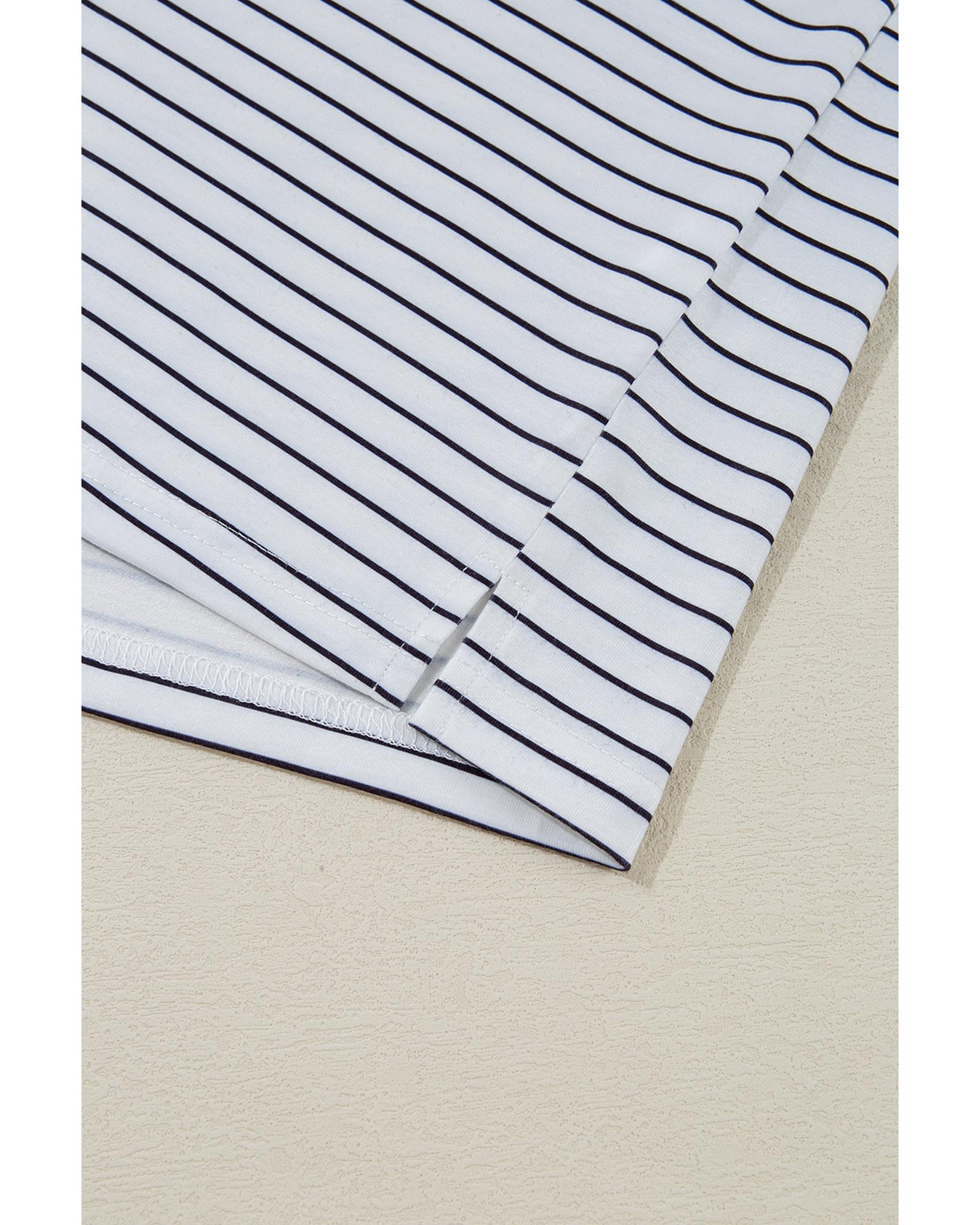 White Stripe Ruffled Short Sleeve Crew Neck T Shirt Shift Mini Dress - S 6