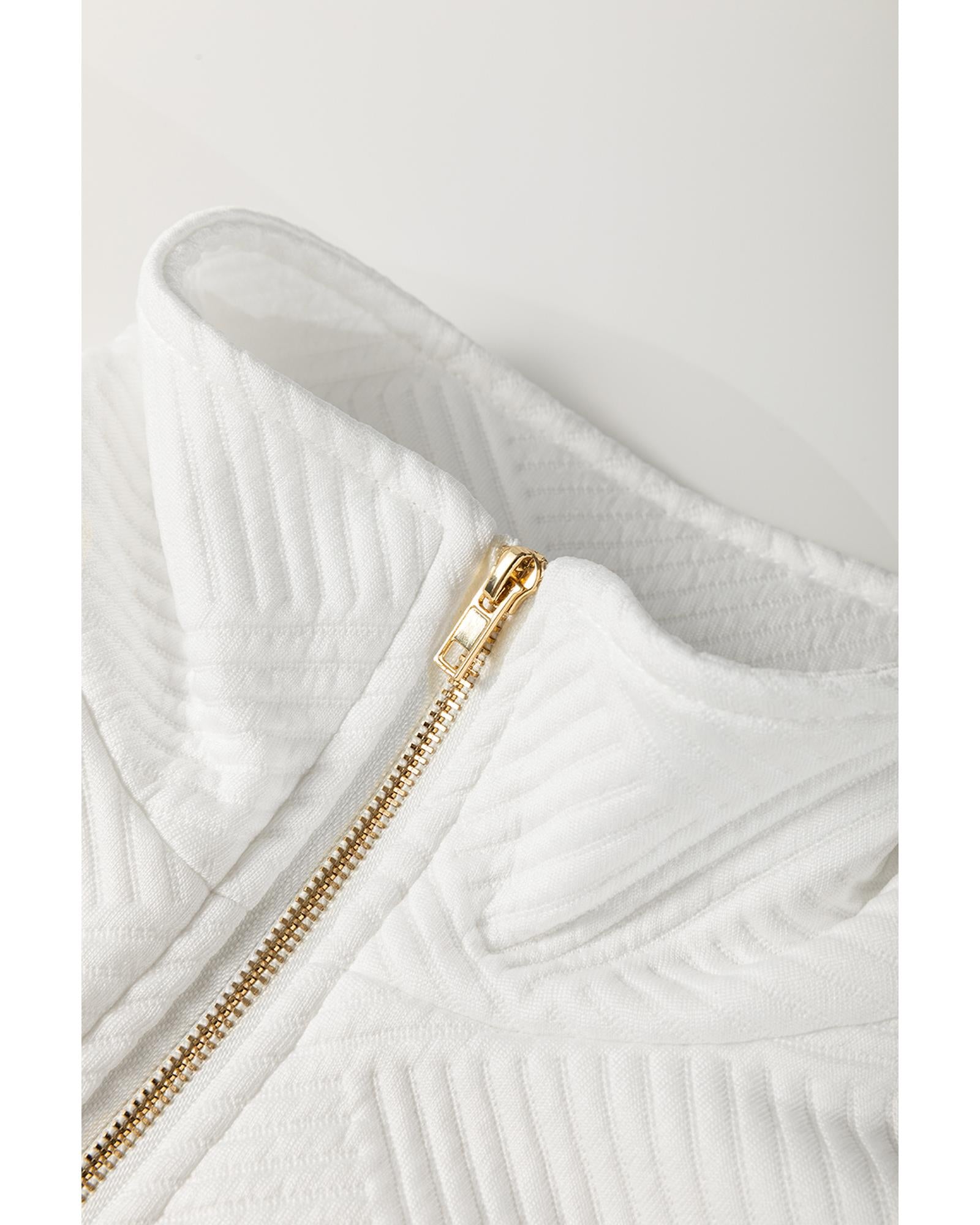 White Textured Half Zip Collared Cap Sleeve Mini Dress - M 5