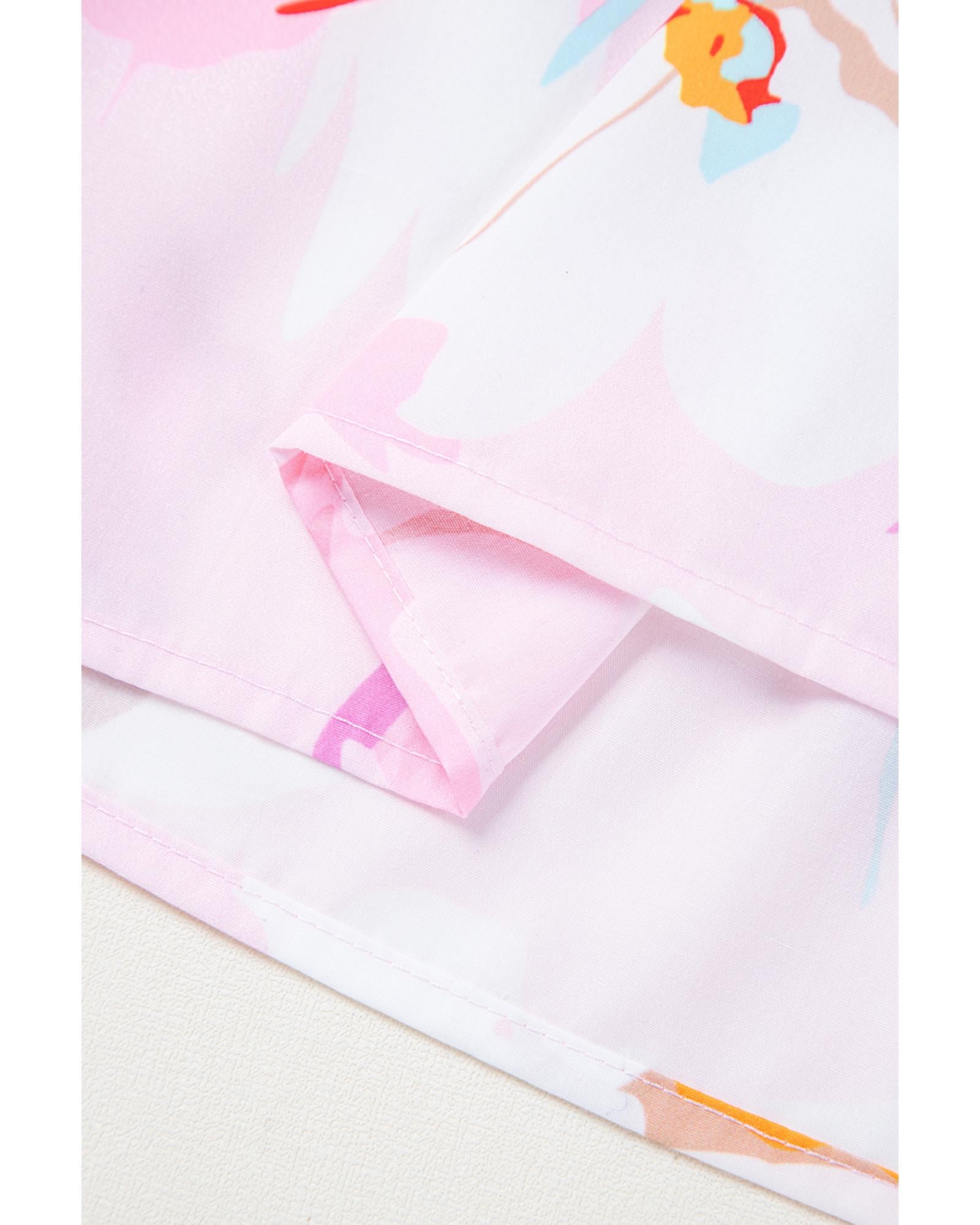 Pink Floral Print Knotted Shoulder Smocked Maxi Dress - L 8