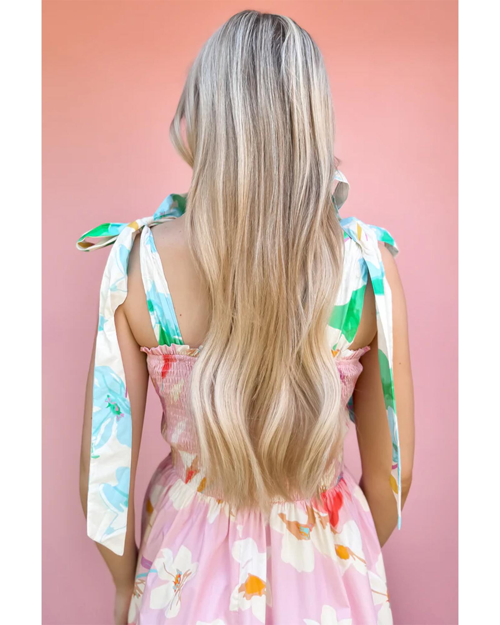 Pink Floral Print Knotted Shoulder Smocked Maxi Dress - M 7