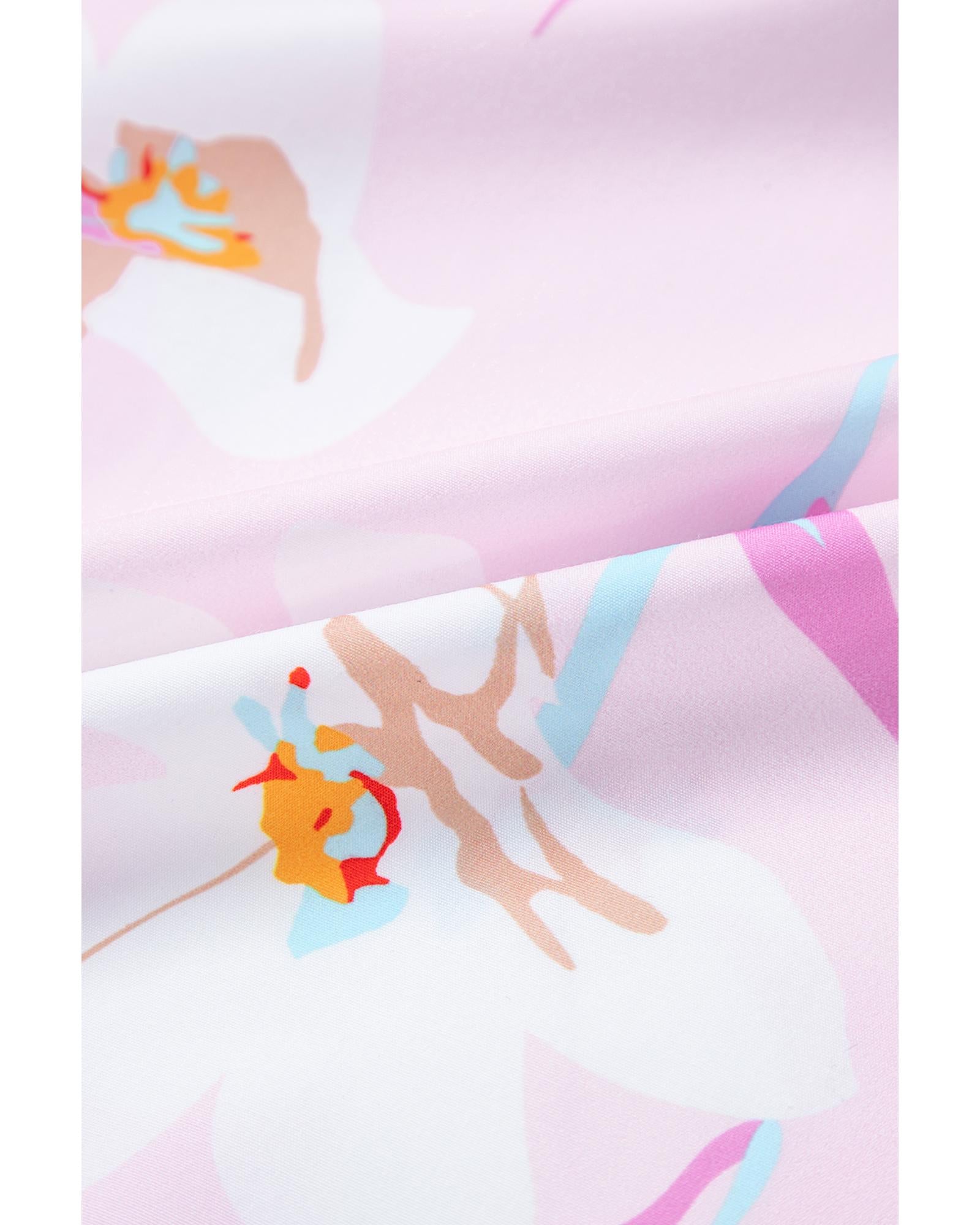 Pink Floral Print Knotted Shoulder Smocked Maxi Dress - S 6