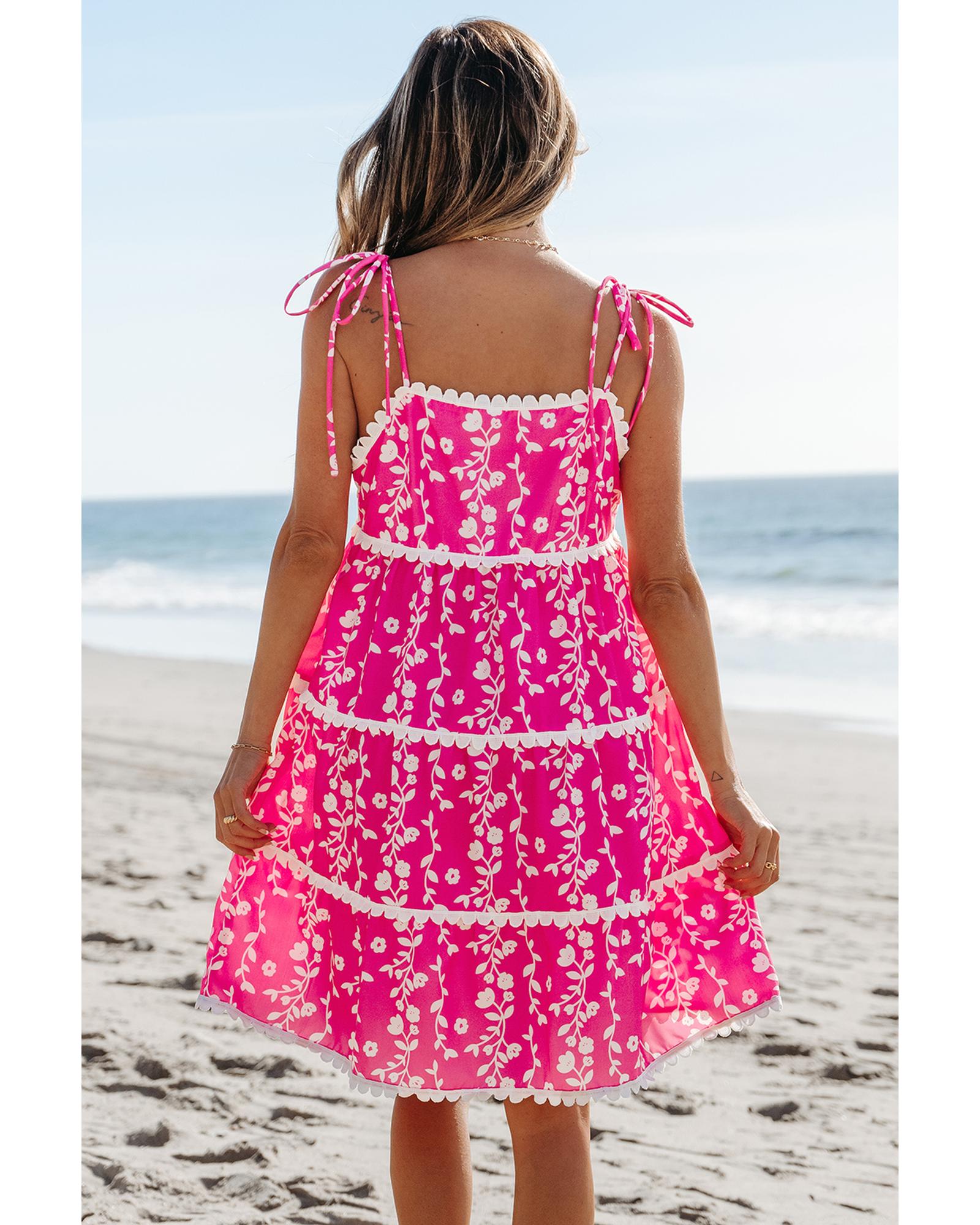Pink Floral Print Ric Rac Patched Sleeveless Mini Dress - L