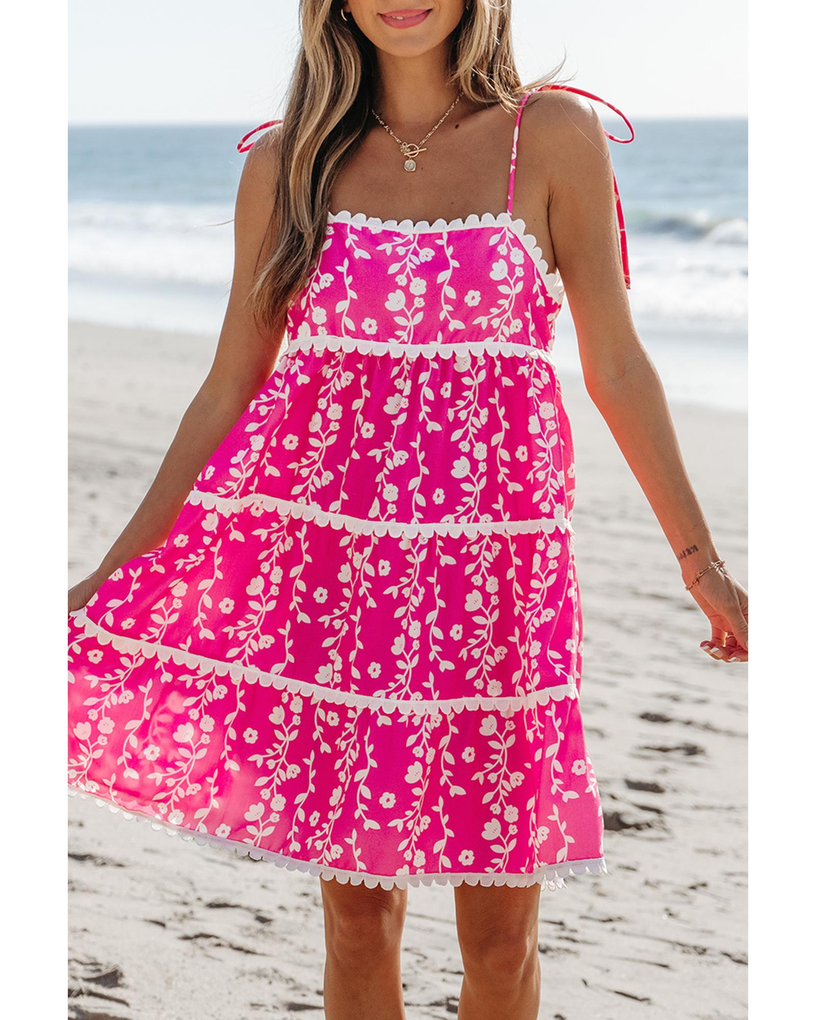Pink Floral Print Ric Rac Patched Sleeveless Mini Dress - L 6