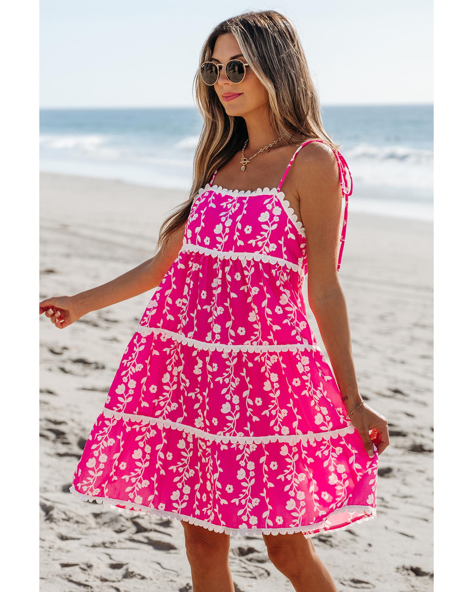 Pink Floral Print Ric Rac Patched Sleeveless Mini Dress - XL 3