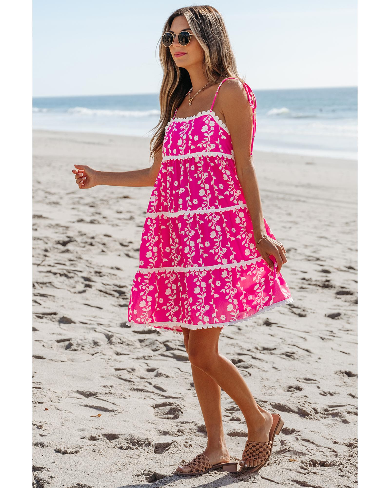 Pink Floral Print Ric Rac Patched Sleeveless Mini Dress - XL 4