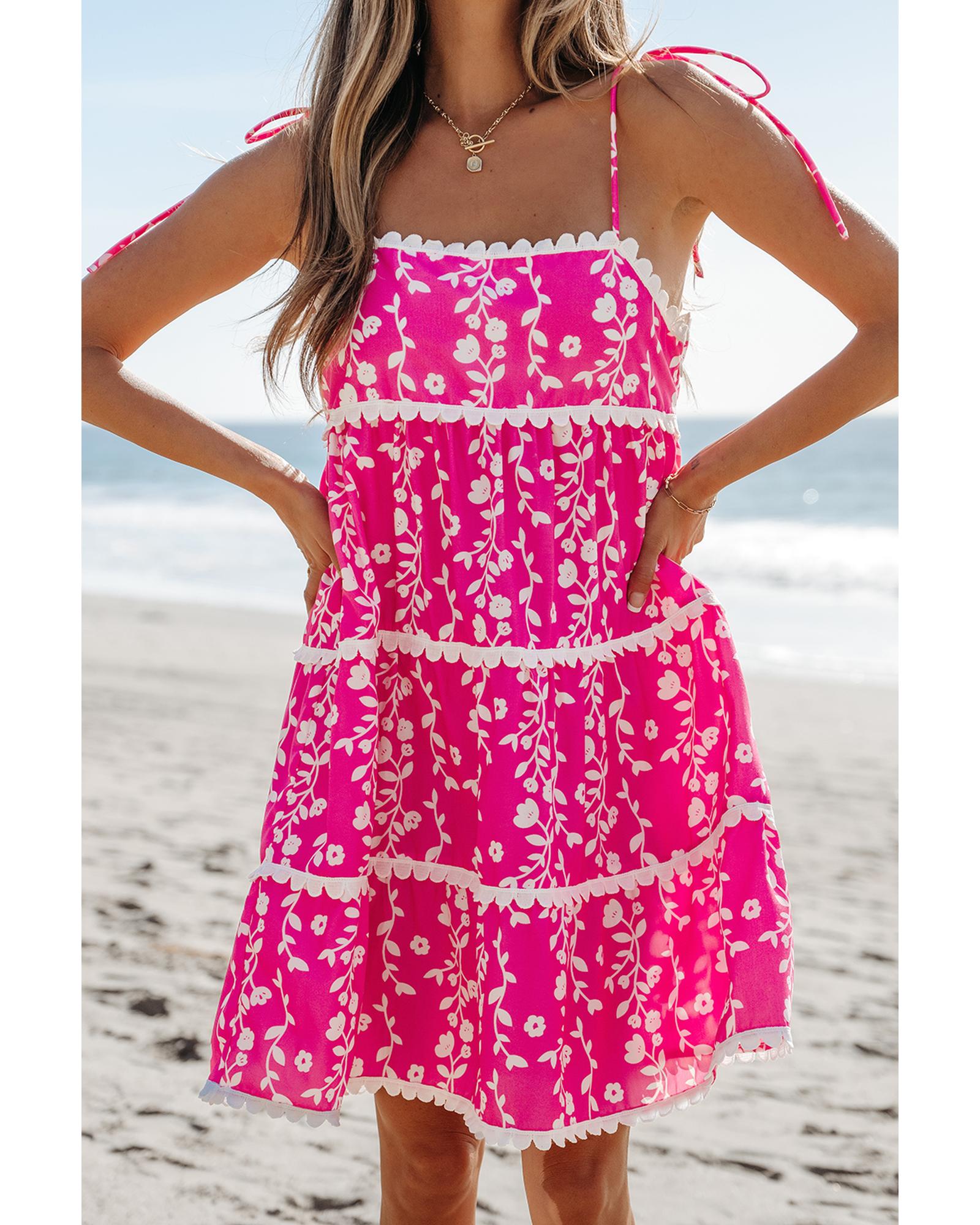 Pink Floral Print Ric Rac Patched Sleeveless Mini Dress - XL 5