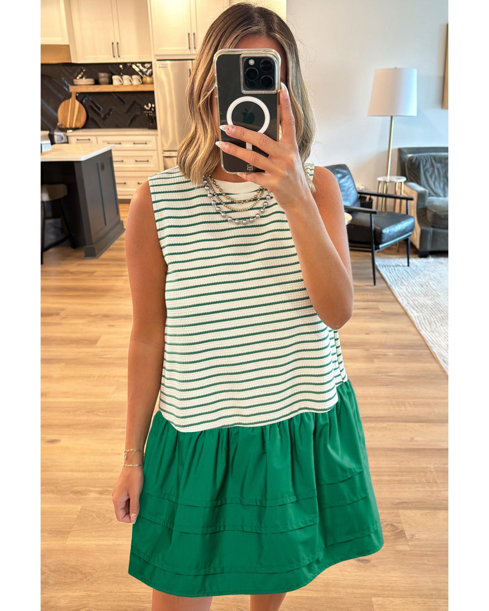 Green Stripe Woven Ruffled Sleeveless Mini Dress - M 4