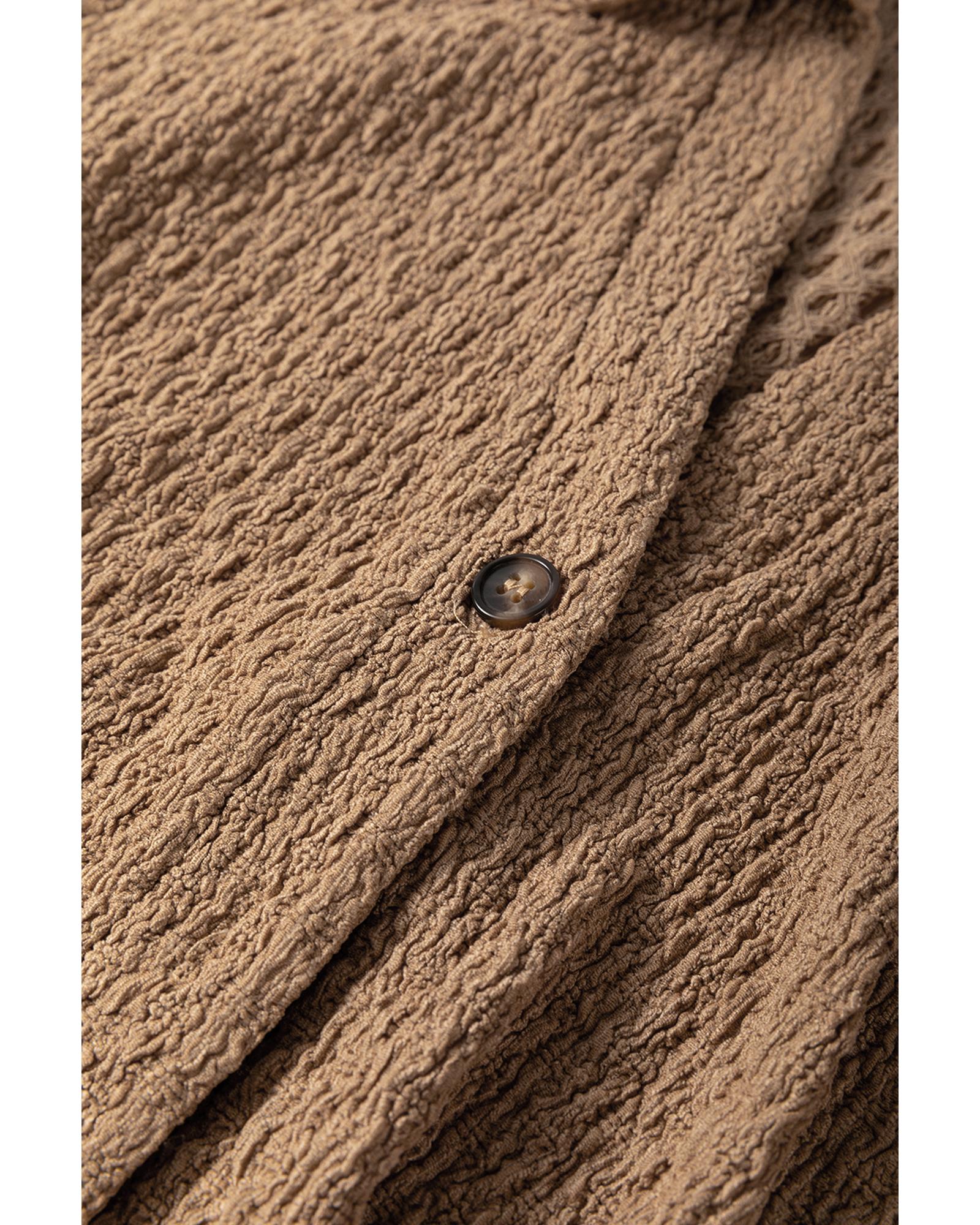 Buckskin Short Sleeve Textured Button Up Tie Waist Long Dress - S