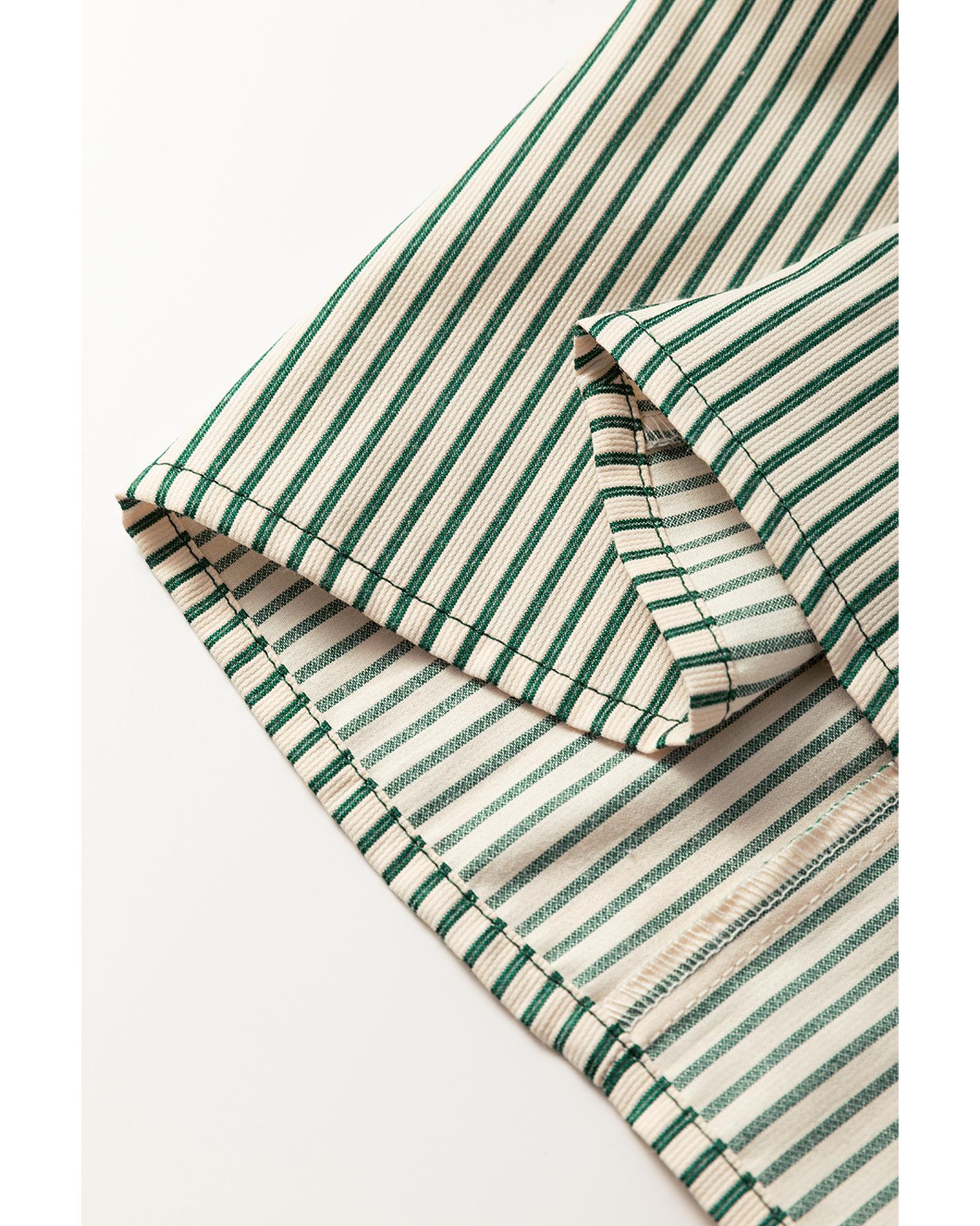 Green Patch Pockets Button Down Short Puff Sleeve Dress - M 6