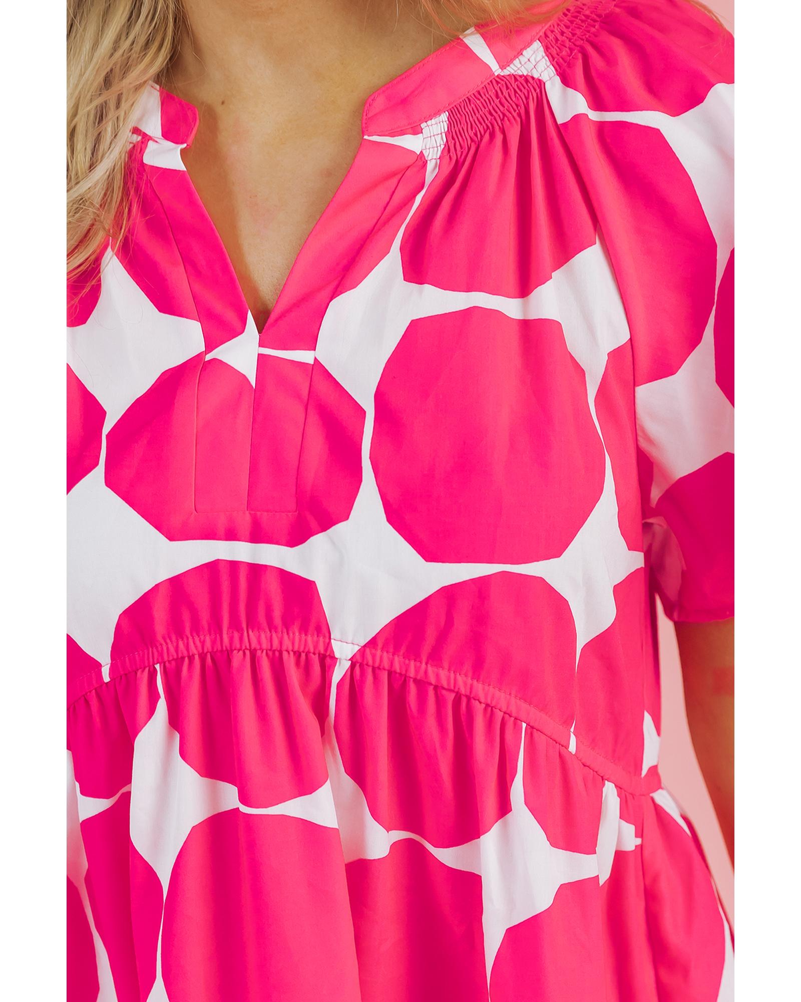 Rose Polka Dot Flutter Sleeve Notched Neck Tiered Flowy Dress - M 7