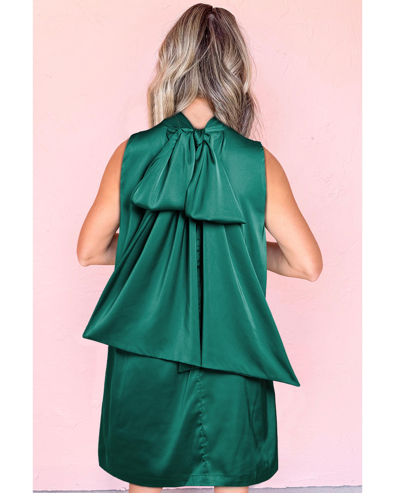 Evergreen Bow Tie Satin Shift Sleeveless Mini Dress - L 3