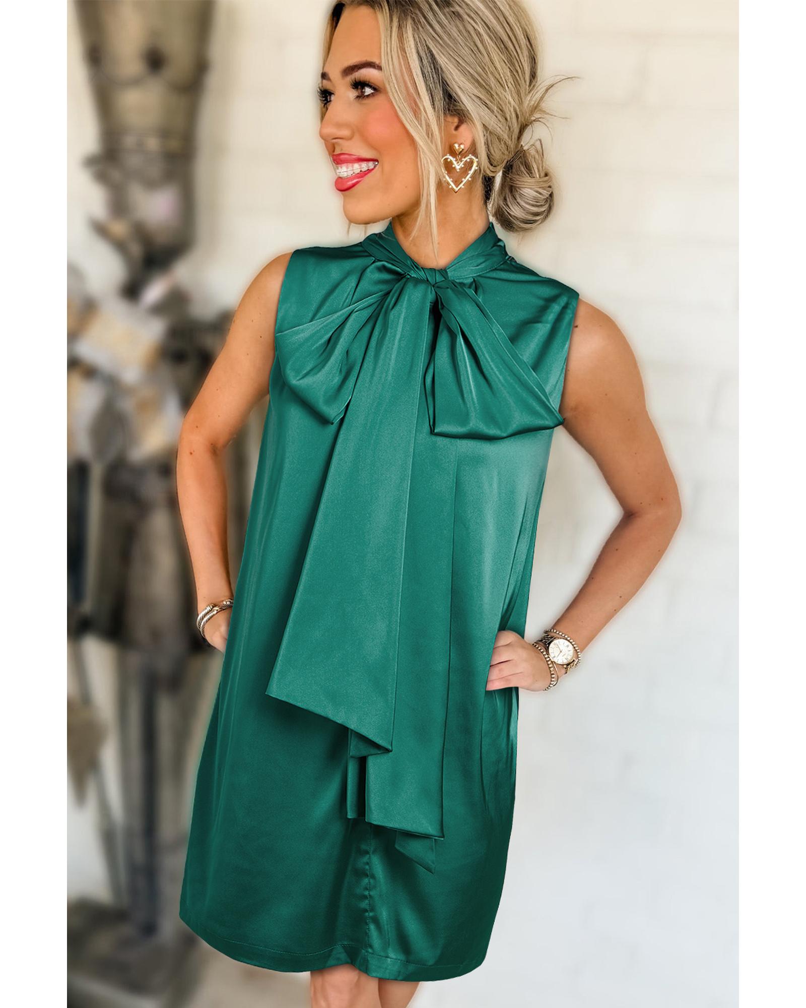 Evergreen Bow Tie Satin Shift Sleeveless Mini Dress - XL 4