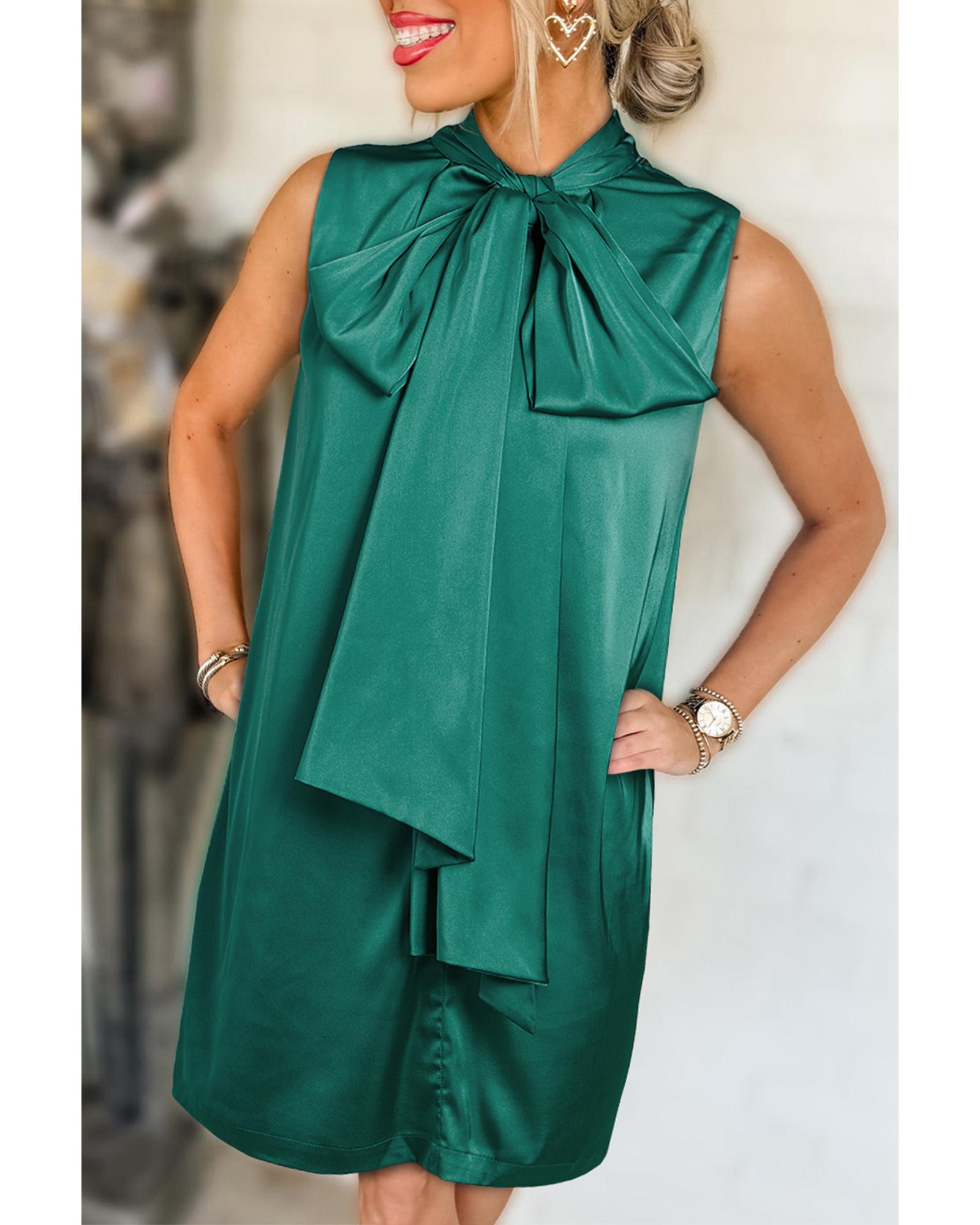 Evergreen Bow Tie Satin Shift Sleeveless Mini Dress - XL 5