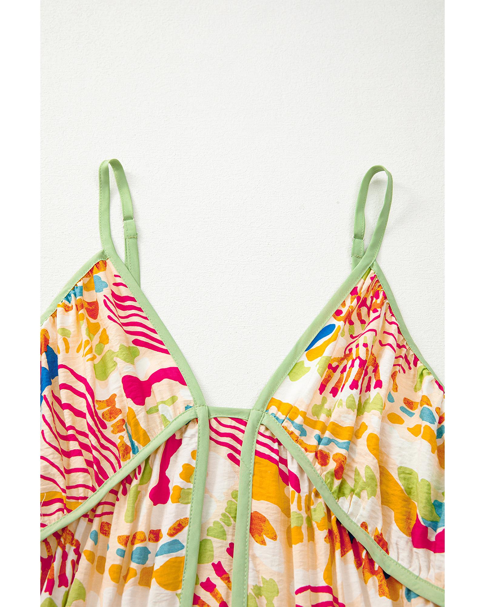 Orange Abstract Print Spaghetti Strap Piping Detail Maxi Dres - L 5