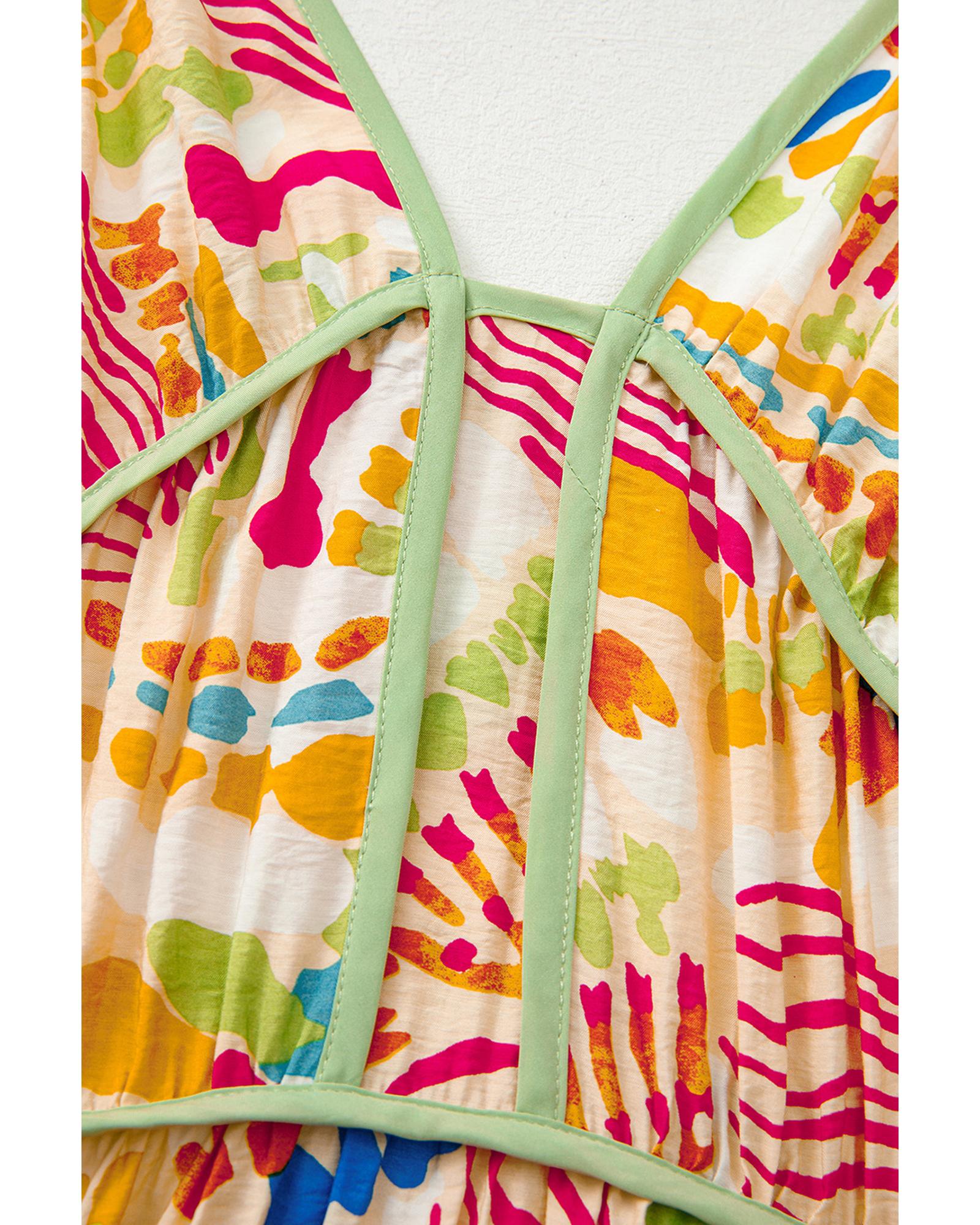 Orange Abstract Print Spaghetti Strap Piping Detail Maxi Dres - L 6