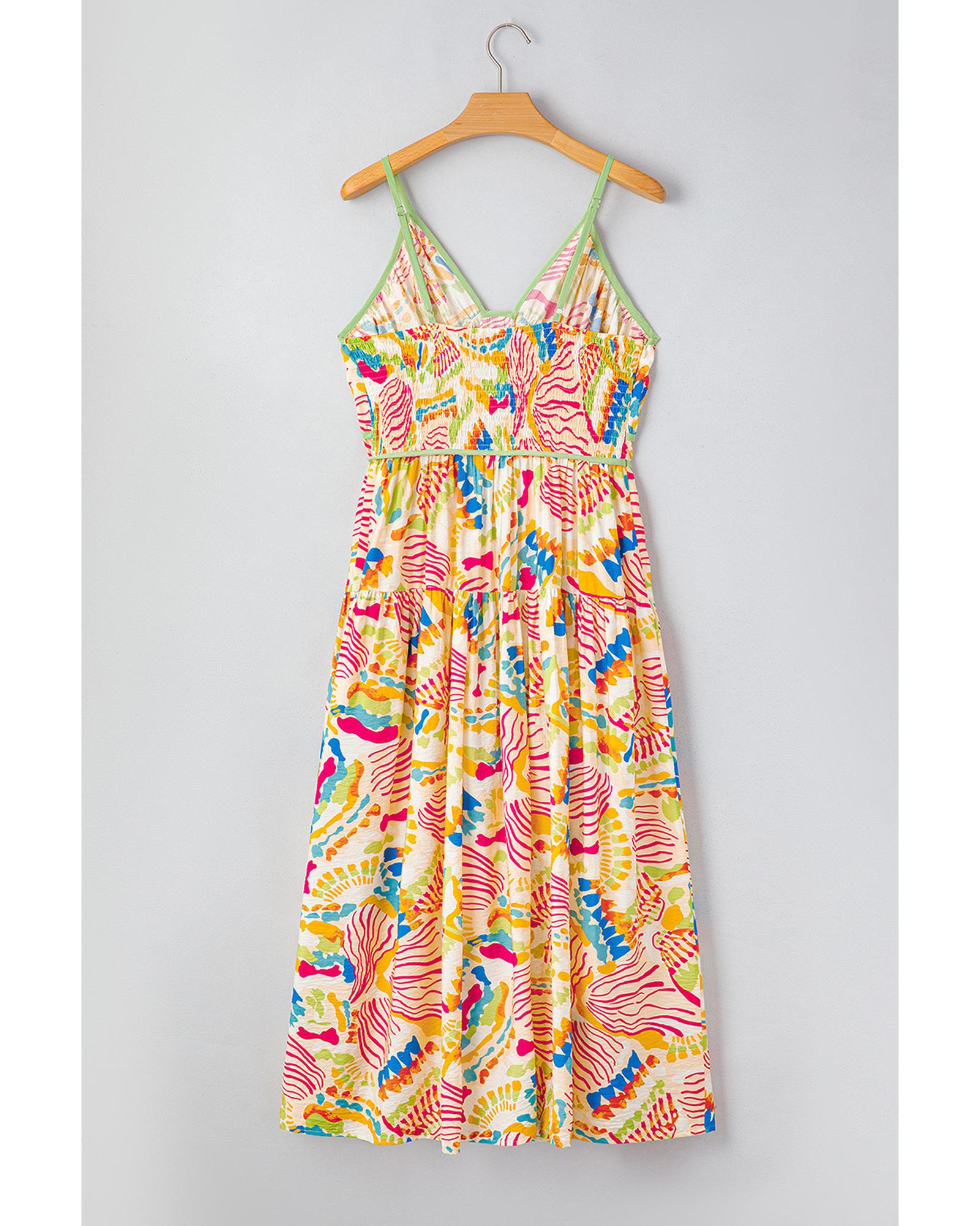 Orange Abstract Print Spaghetti Strap Piping Detail Maxi Dres - M 4