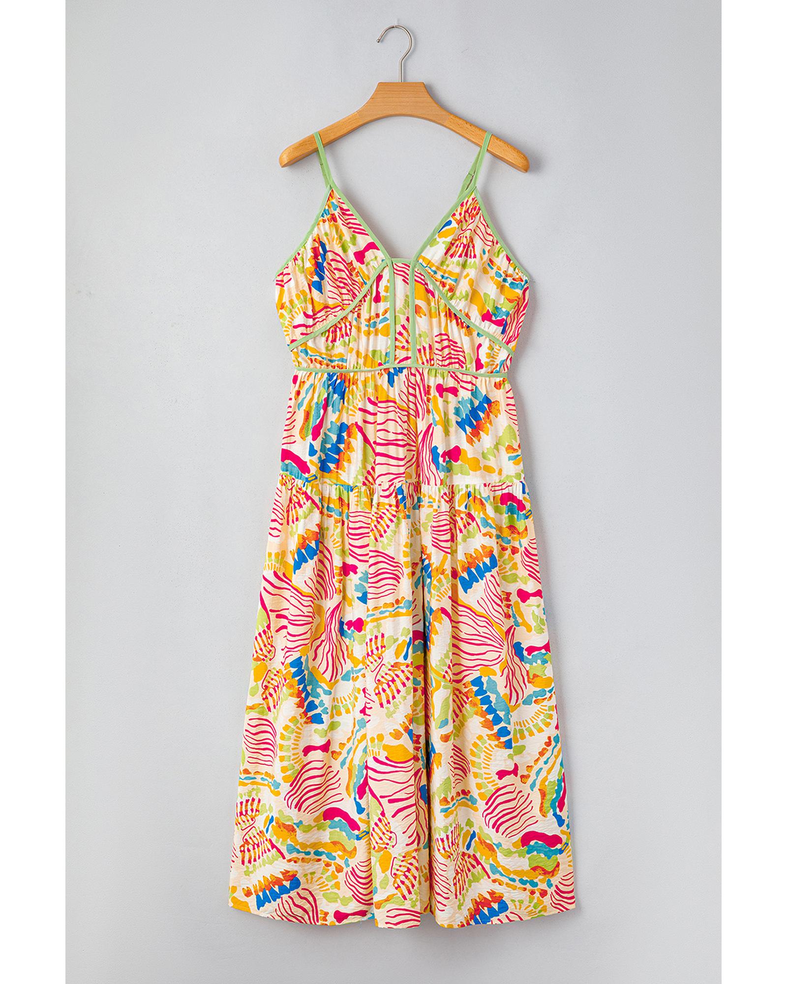 Orange Abstract Print Spaghetti Strap Piping Detail Maxi Dres - XL 3