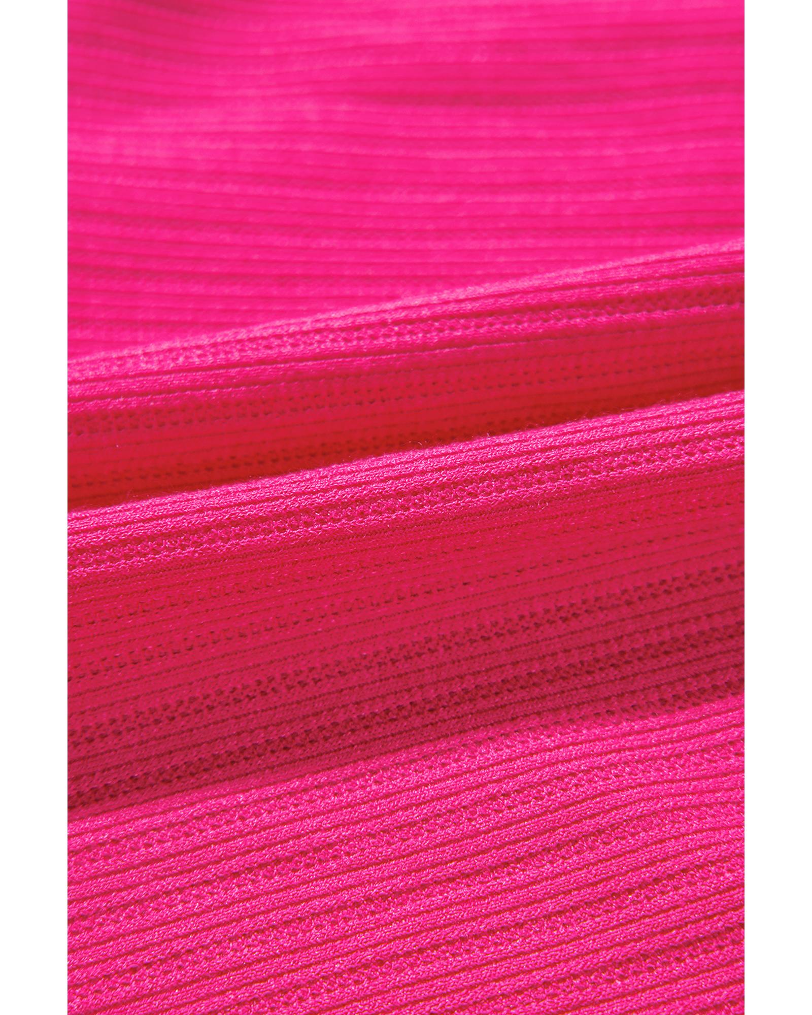 Rose Red Colorful Crochet V Neck Textured Tiered Ruffled Long Sleeve Mini Dress - L 7