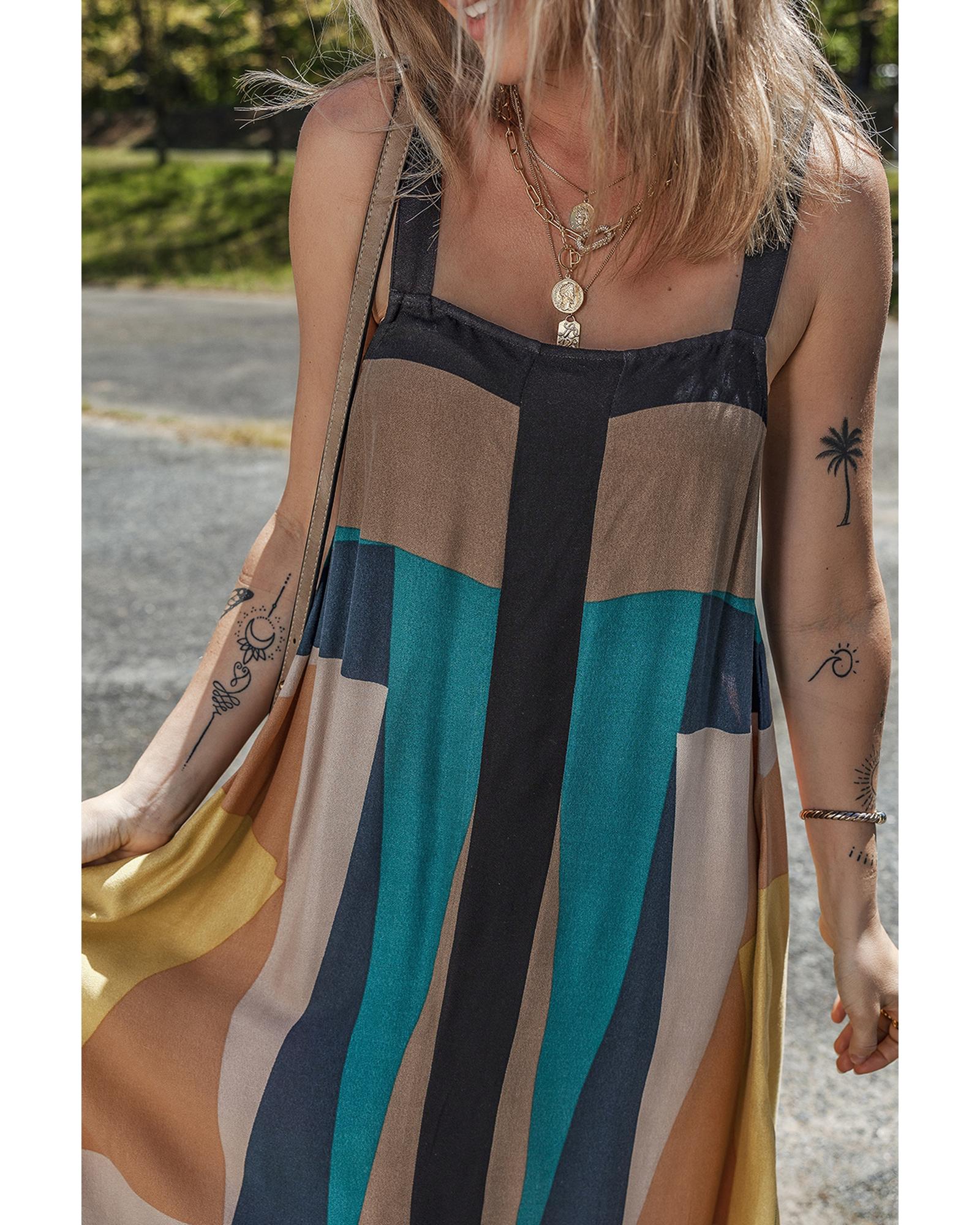 Brown Retro Geometric Printed Y Back Sleeveless Dress - M 5